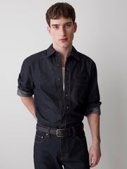RW&CO Long-Sleeve Raw Denim Shirt with Chest Pocket