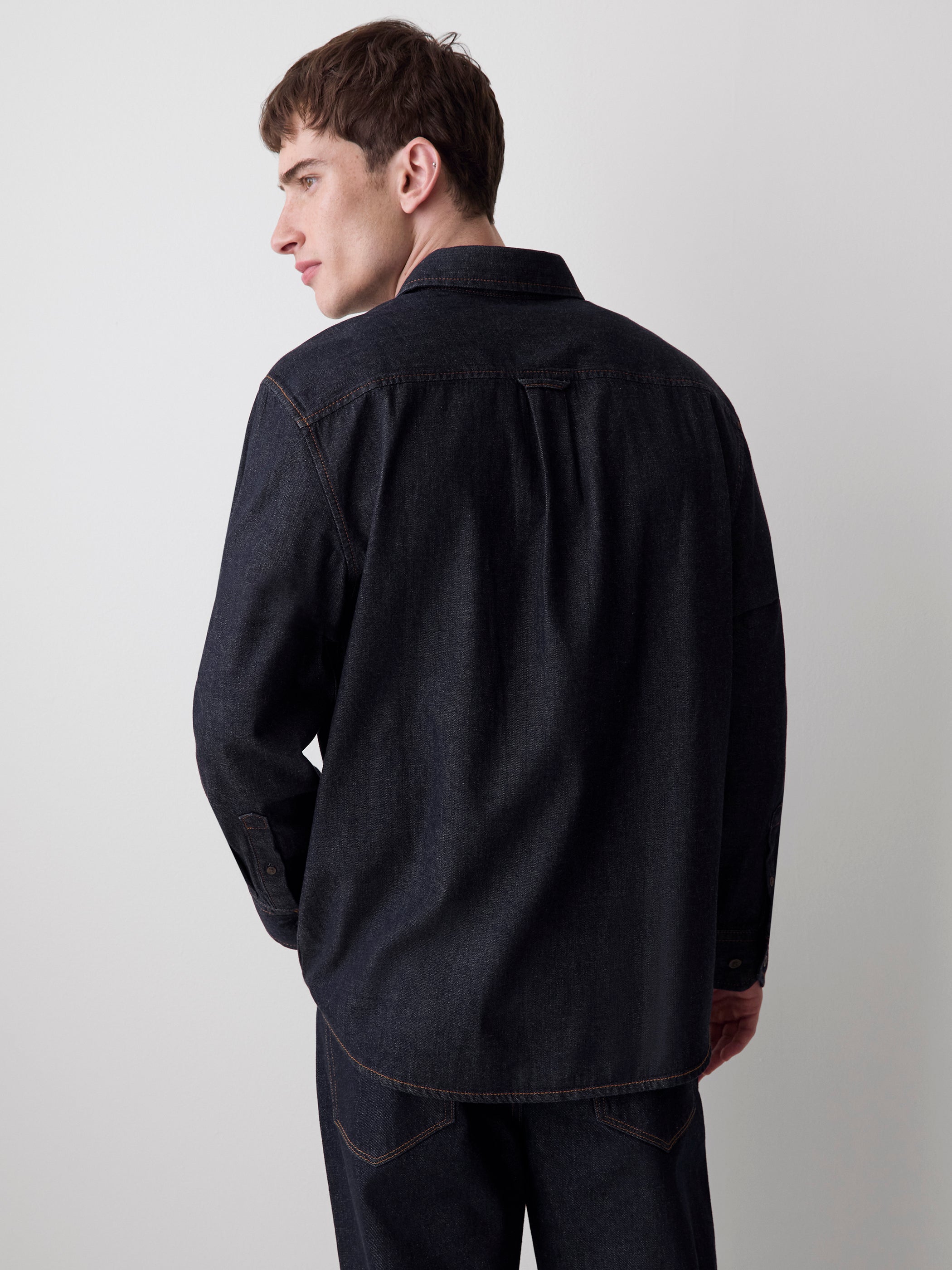 RW&CO Long-Sleeve Raw Denim Shirt with Chest Pocket