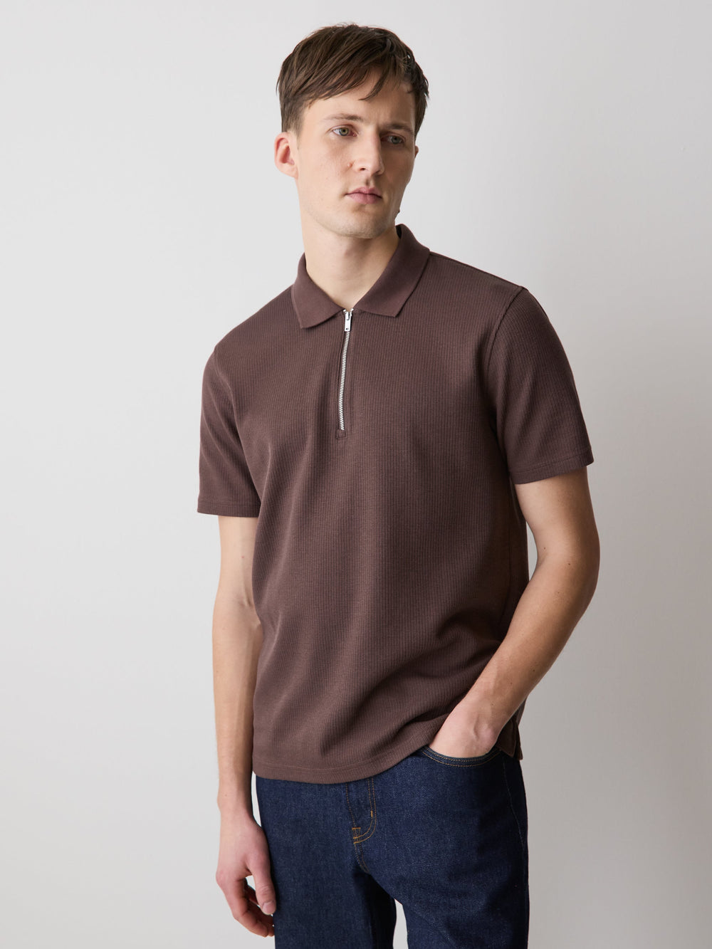 RW&CO Short-Sleeve Ribbed Quarter-Zip Polo