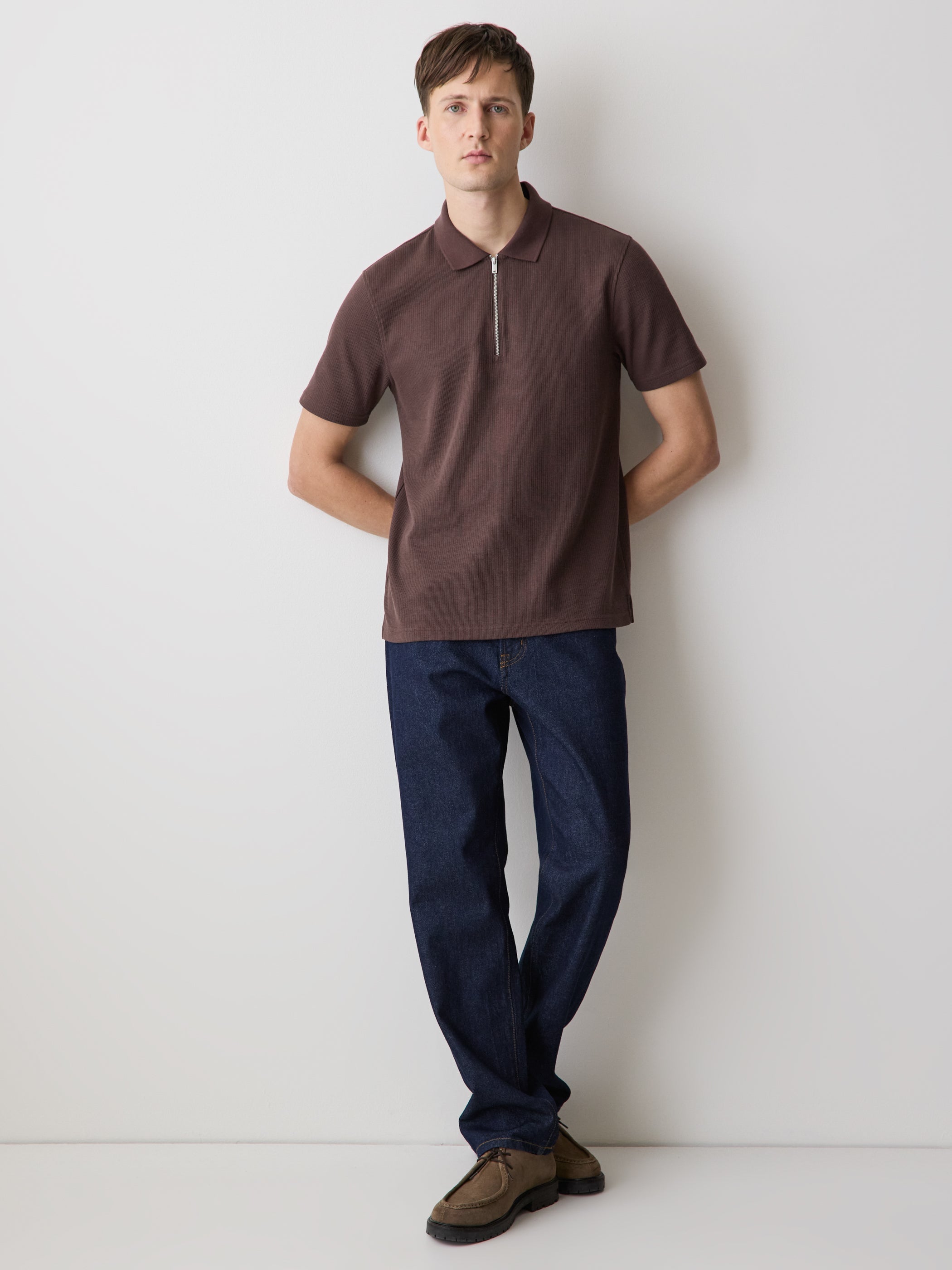 RW&CO Short-Sleeve Ribbed Quarter-Zip Polo
