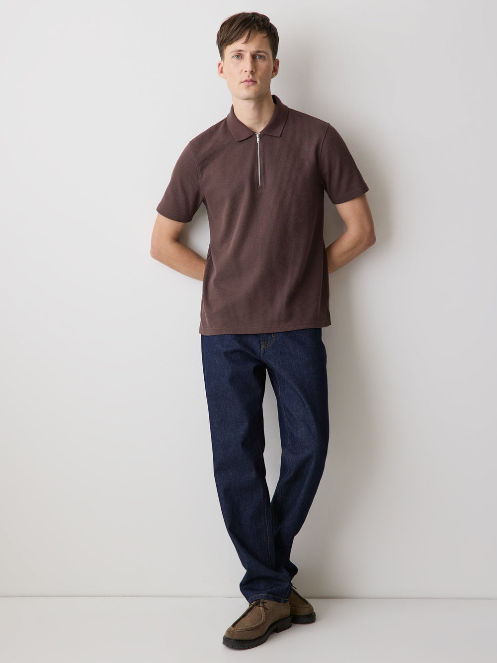RW&CO Short-Sleeve Ribbed Quarter-Zip Polo