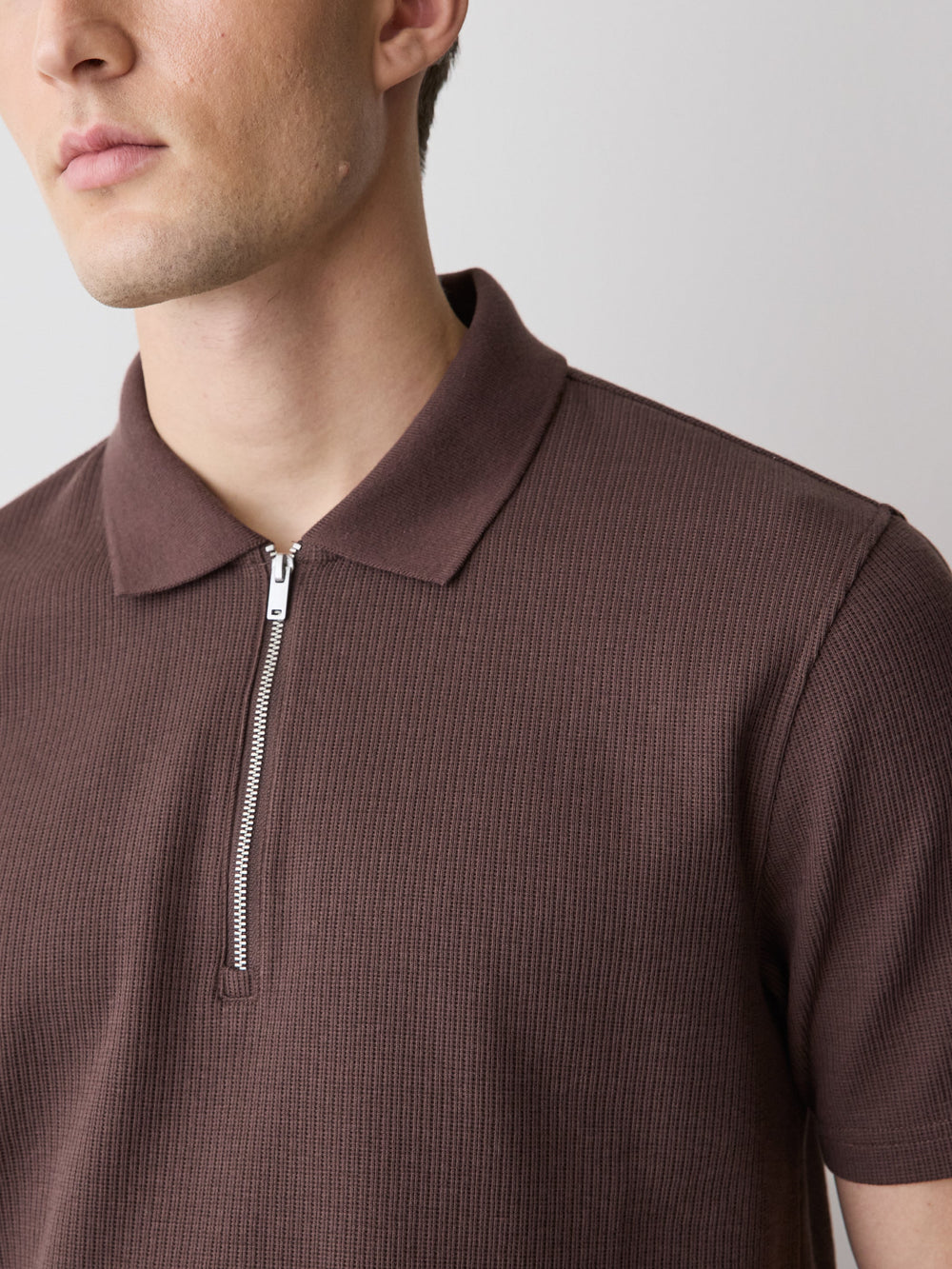 RW&CO Short-Sleeve Ribbed Quarter-Zip Polo