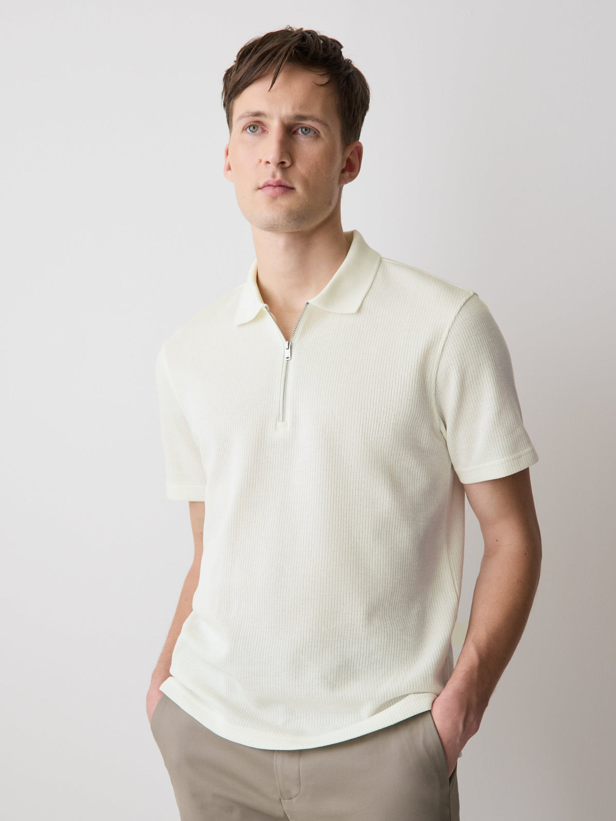 RW&CO Short-Sleeve Ribbed Quarter-Zip Polo