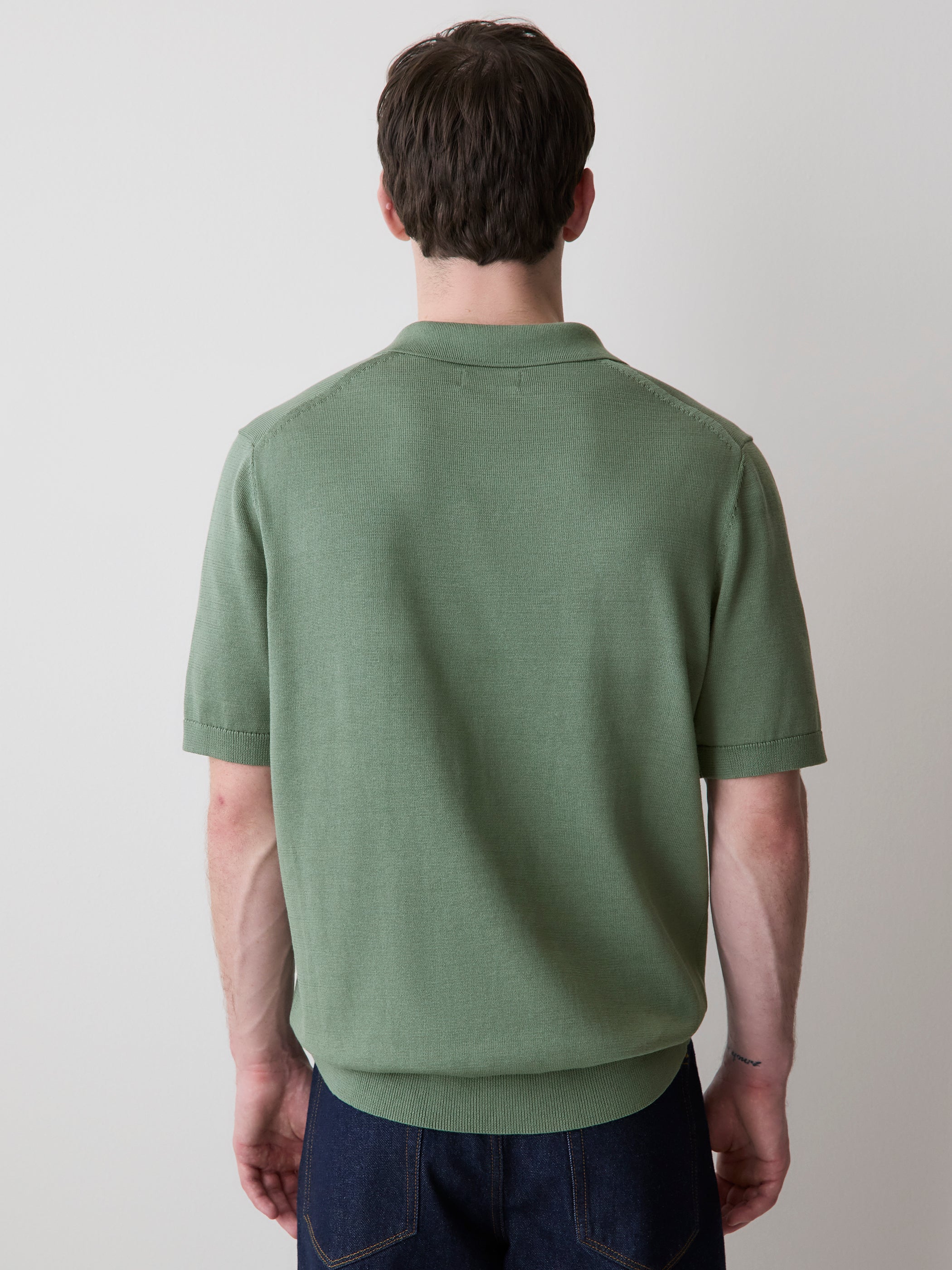 RW&CO Cotton Short-Sleeve Polo with Johnny Collar