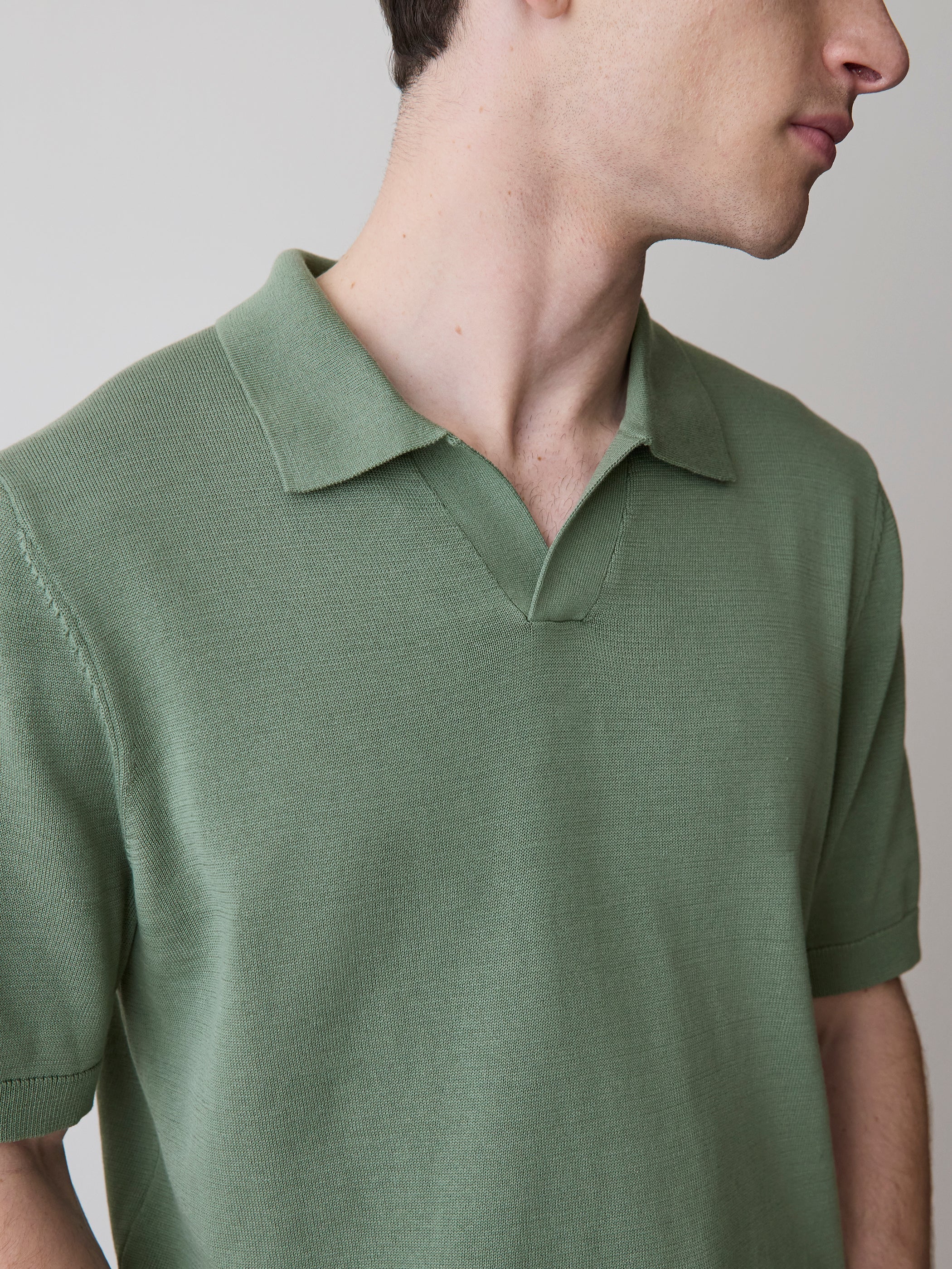RW&CO Cotton Short-Sleeve Polo with Johnny Collar