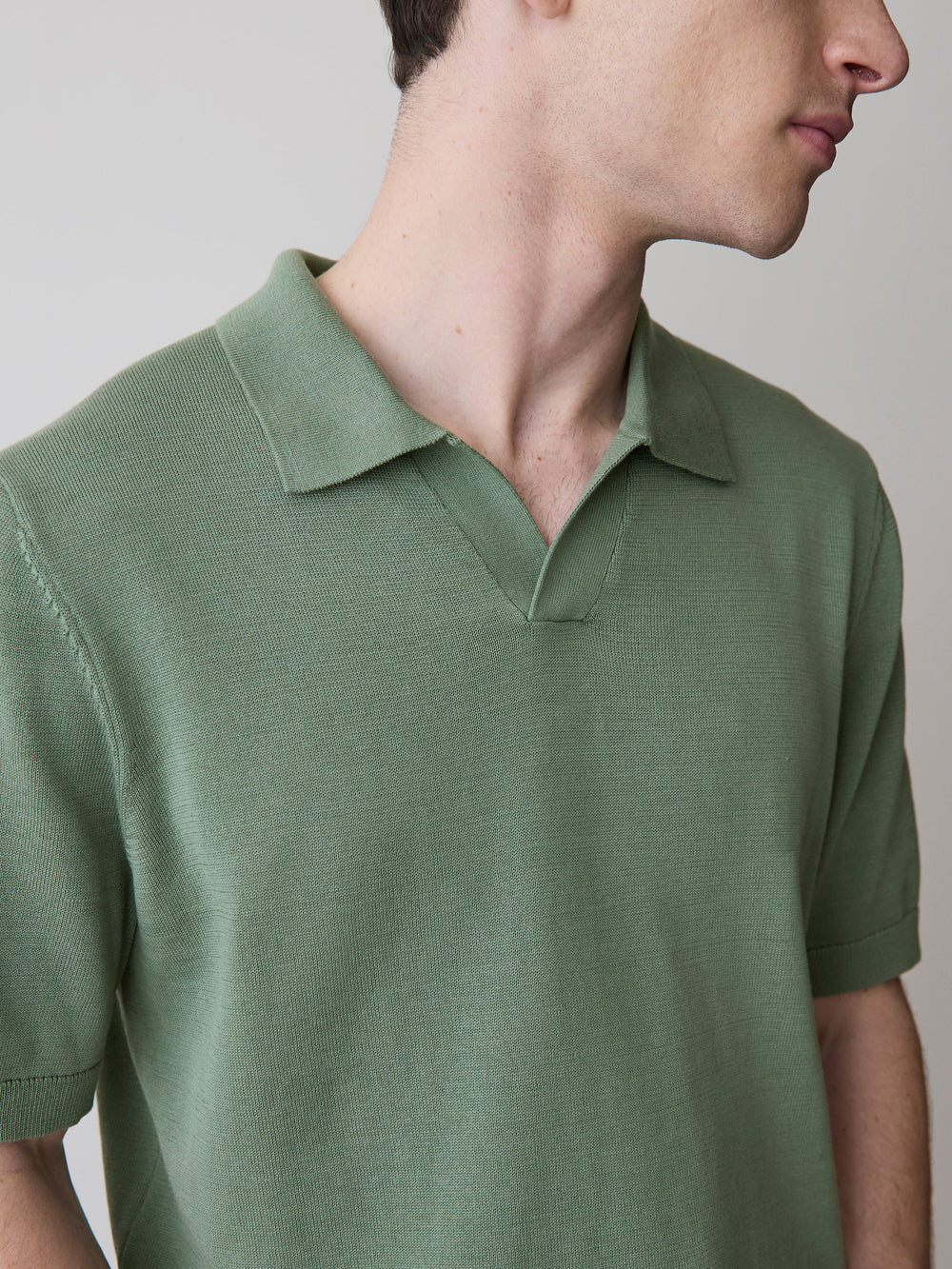 RW&CO Cotton Short-Sleeve Polo with Johnny Collar