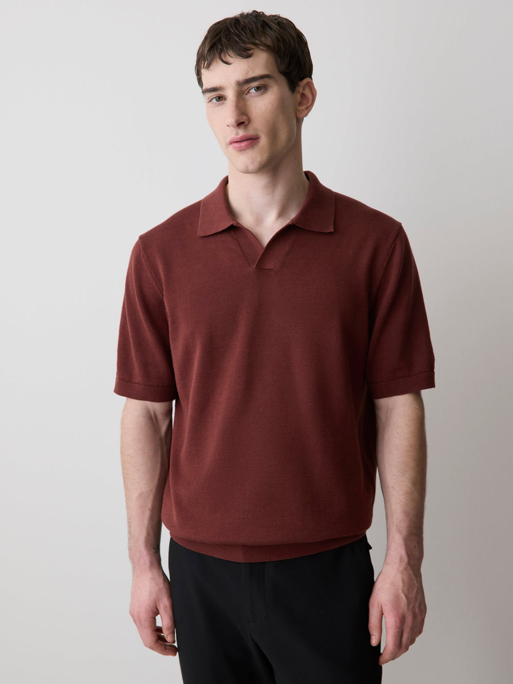 RW&CO Cotton Short-Sleeve Polo with Johnny Collar