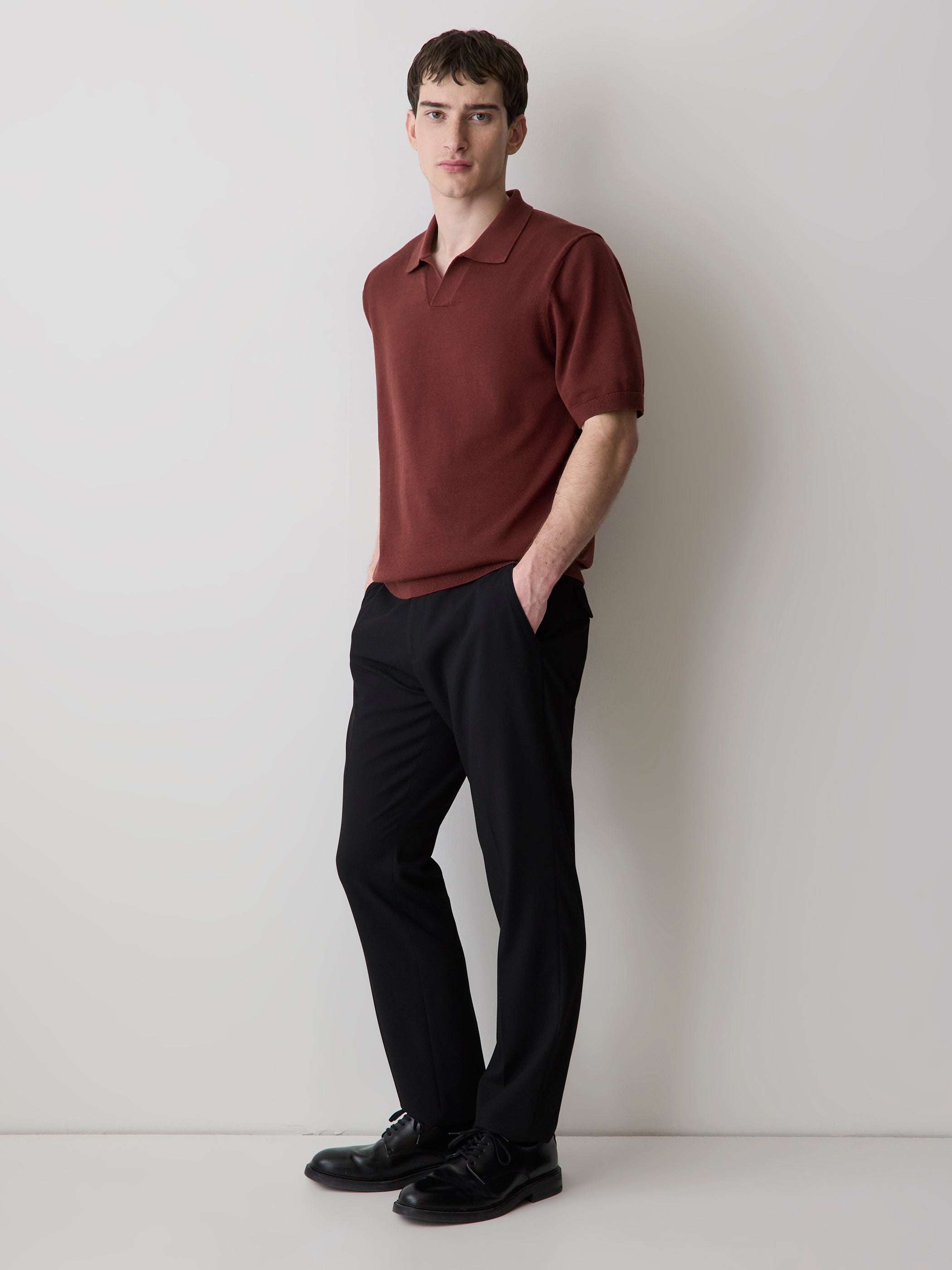 RW&CO Cotton Short-Sleeve Polo with Johnny Collar