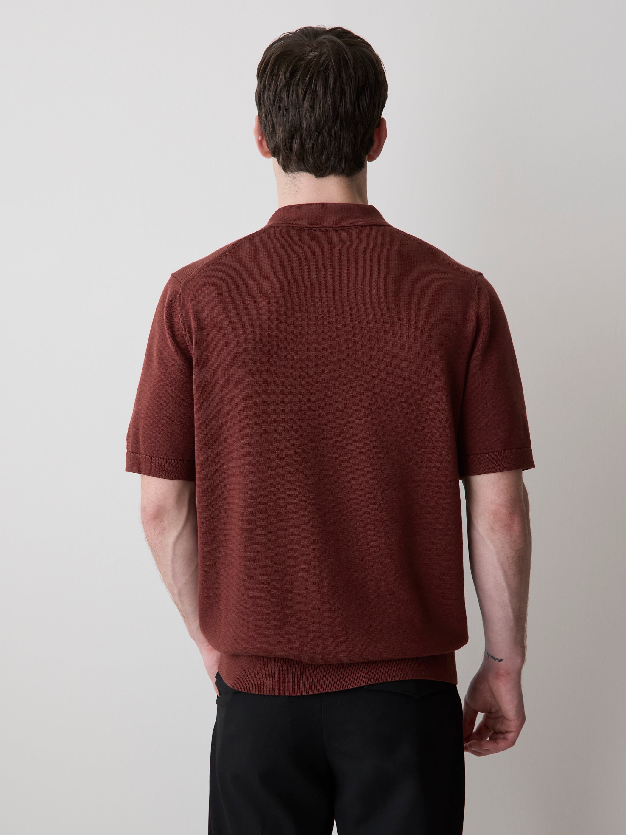 RW&CO Cotton Short-Sleeve Polo with Johnny Collar