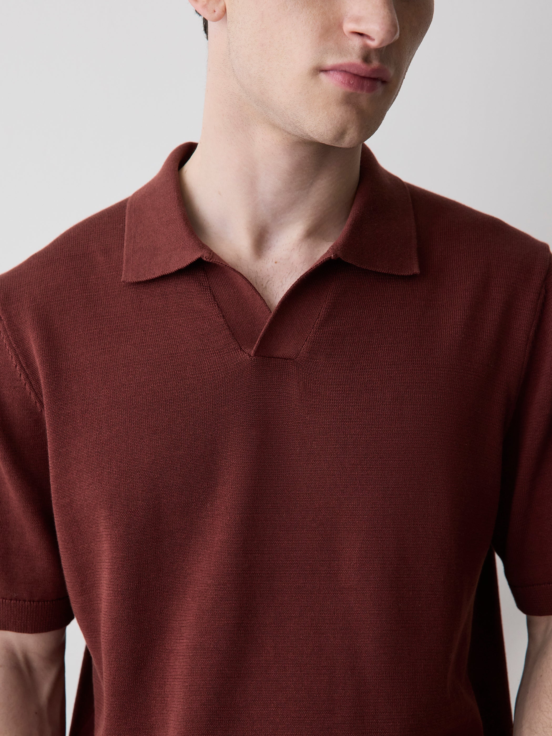 RW&CO Cotton Short-Sleeve Polo with Johnny Collar