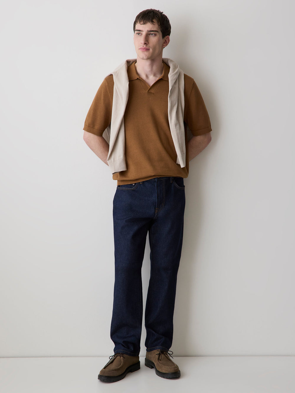 RW&CO Cotton Short-Sleeve Polo with Johnny Collar