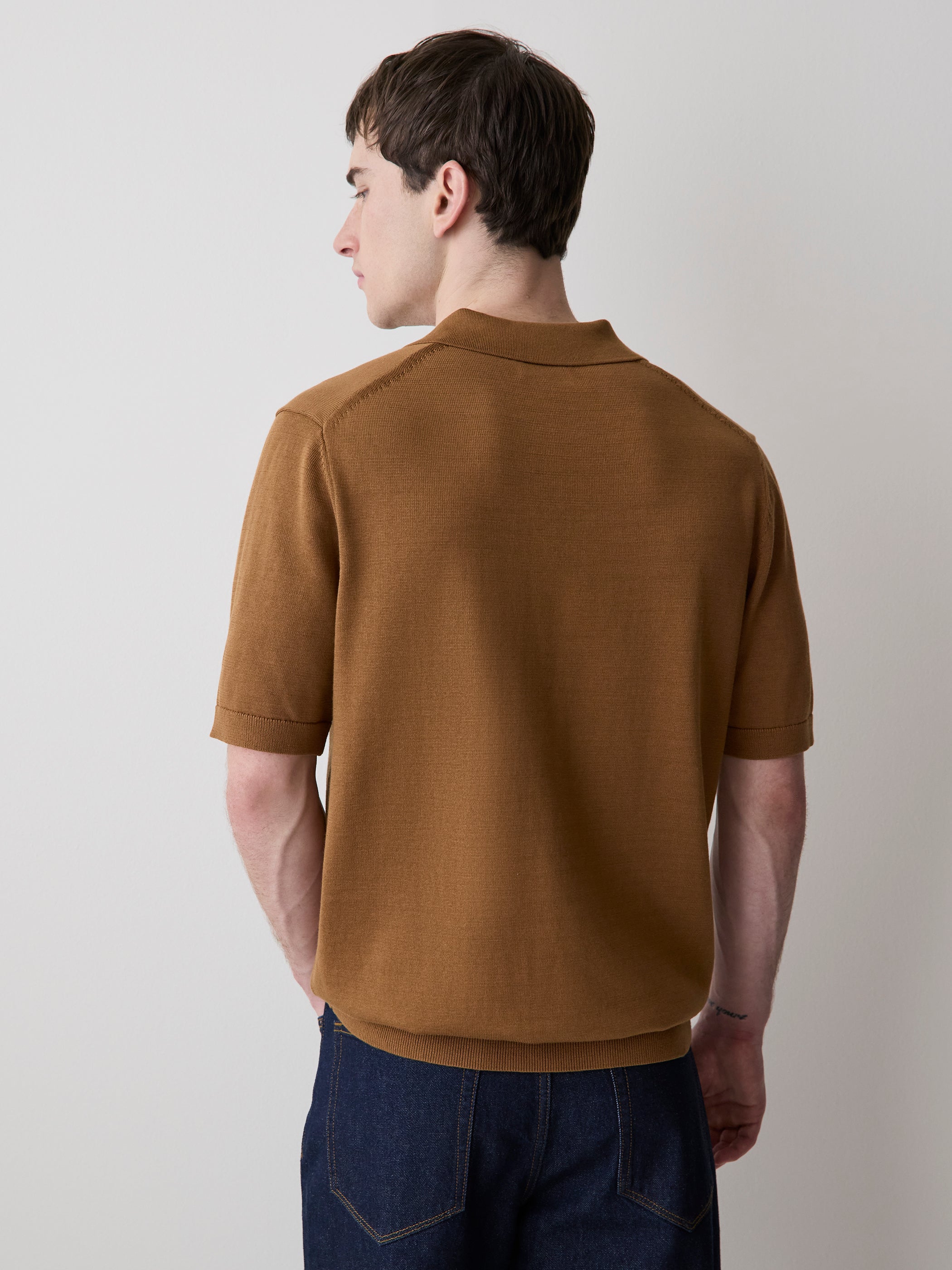 RW&CO Cotton Short-Sleeve Polo with Johnny Collar