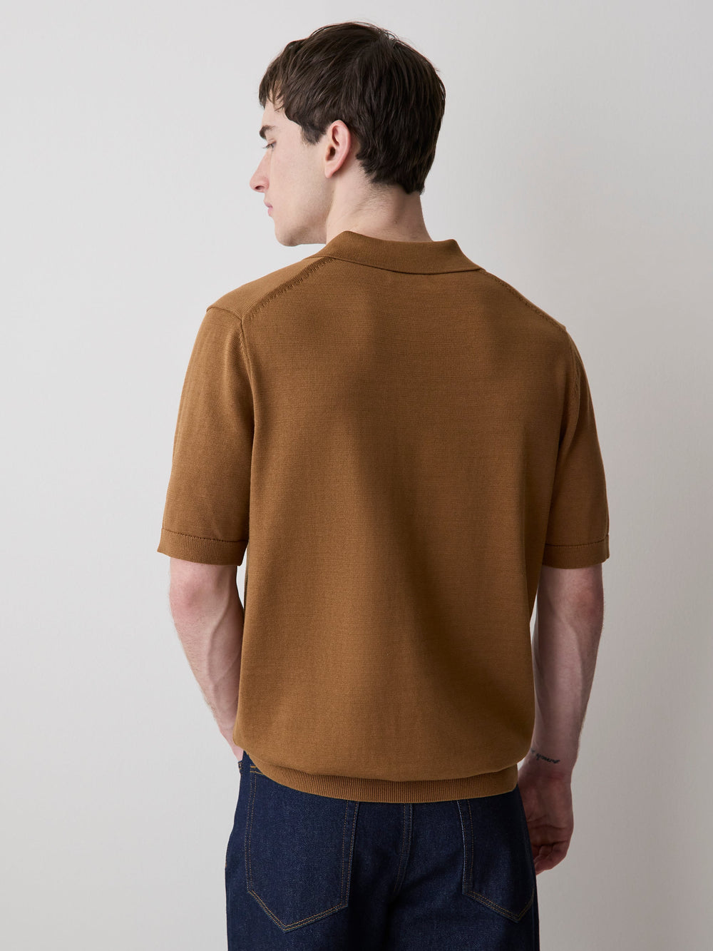 RW&CO Cotton Short-Sleeve Polo with Johnny Collar