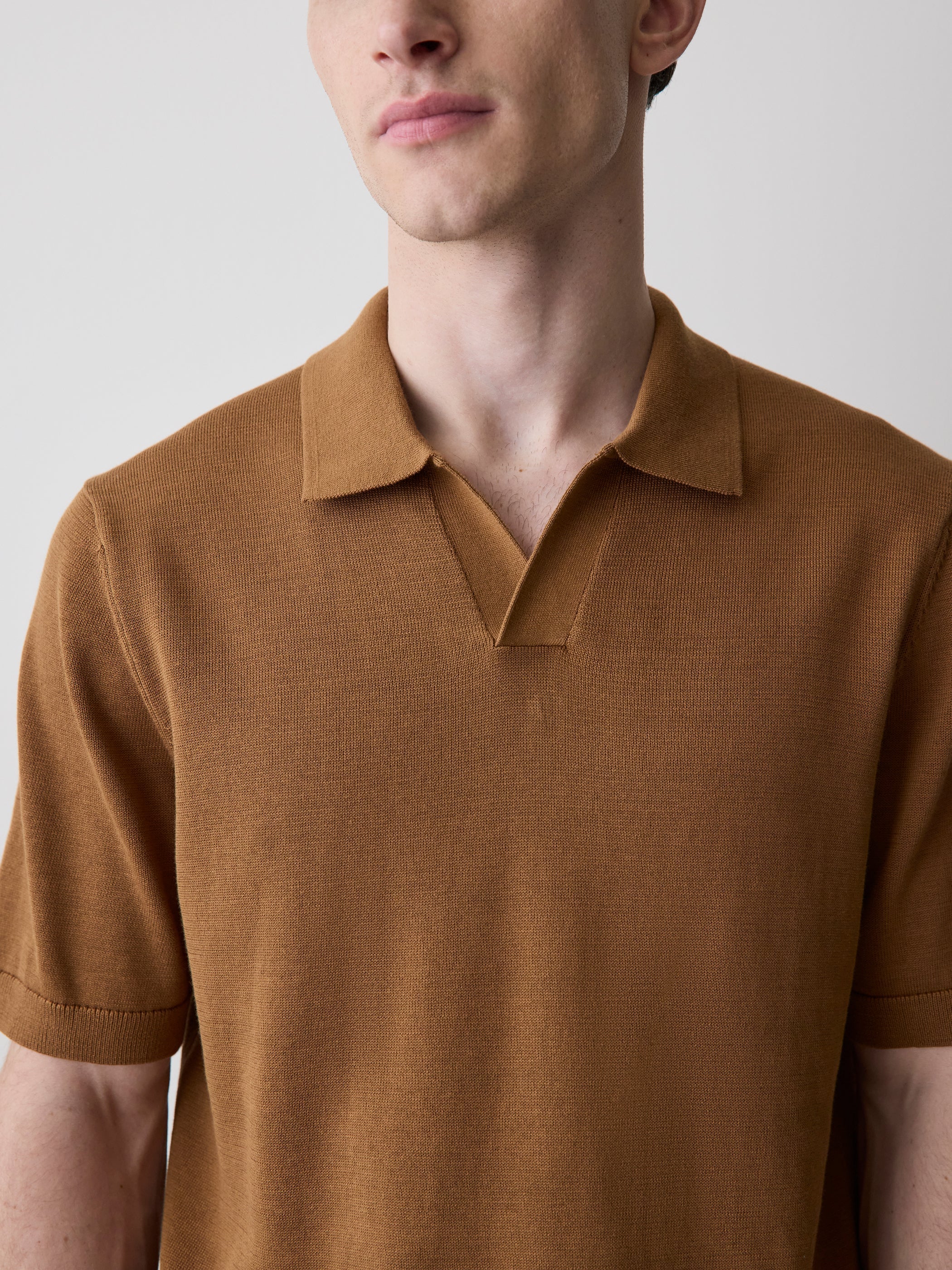 RW&CO Cotton Short-Sleeve Polo with Johnny Collar