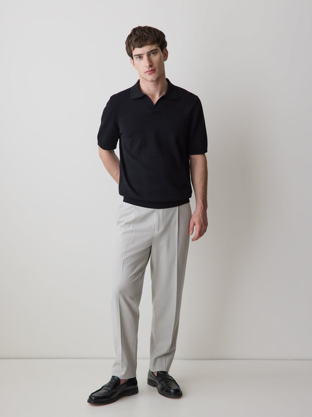 RW&CO Cotton Short-Sleeve Polo with Johnny Collar