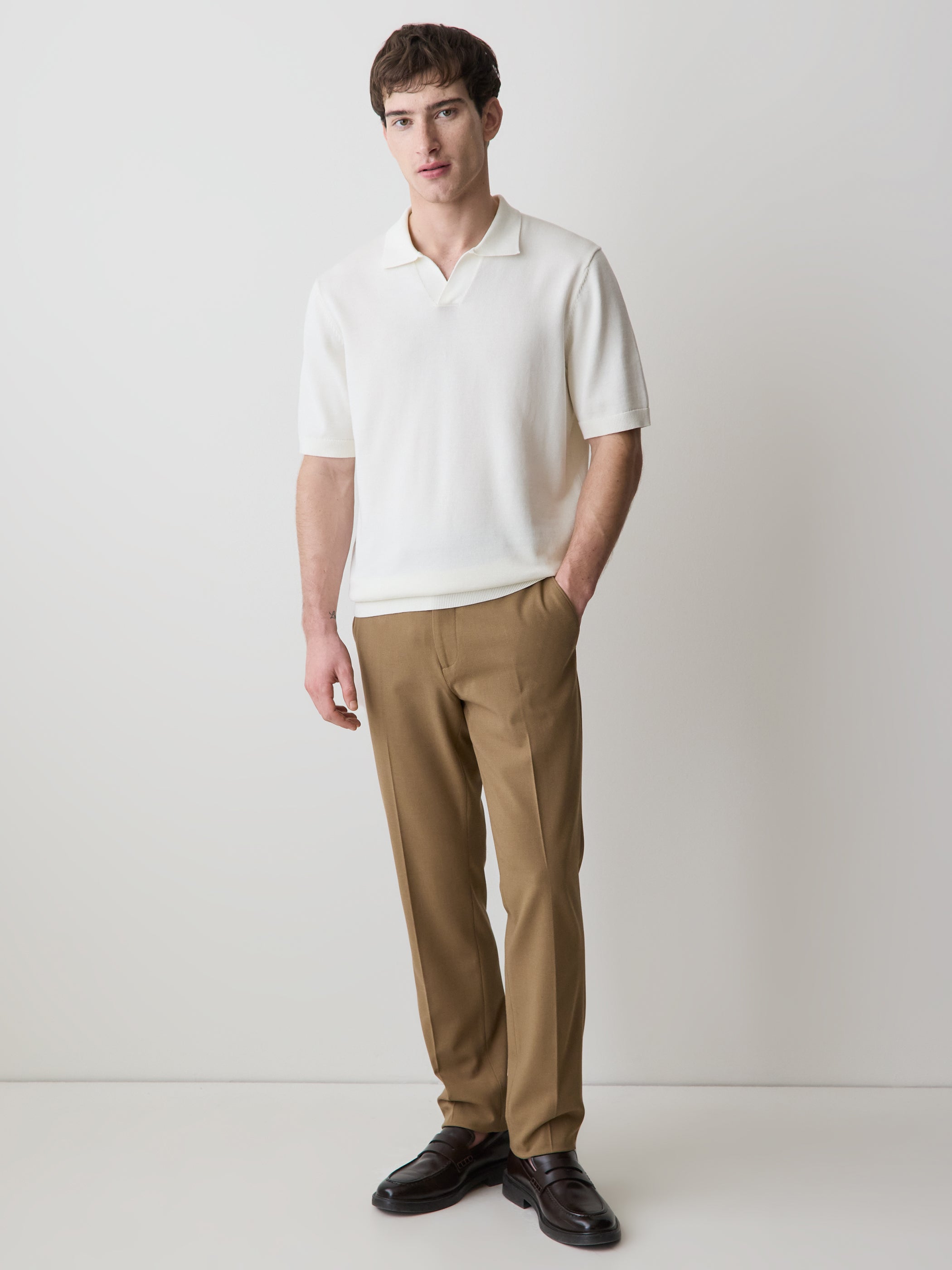 RW&CO Cotton Short-Sleeve Polo with Johnny Collar