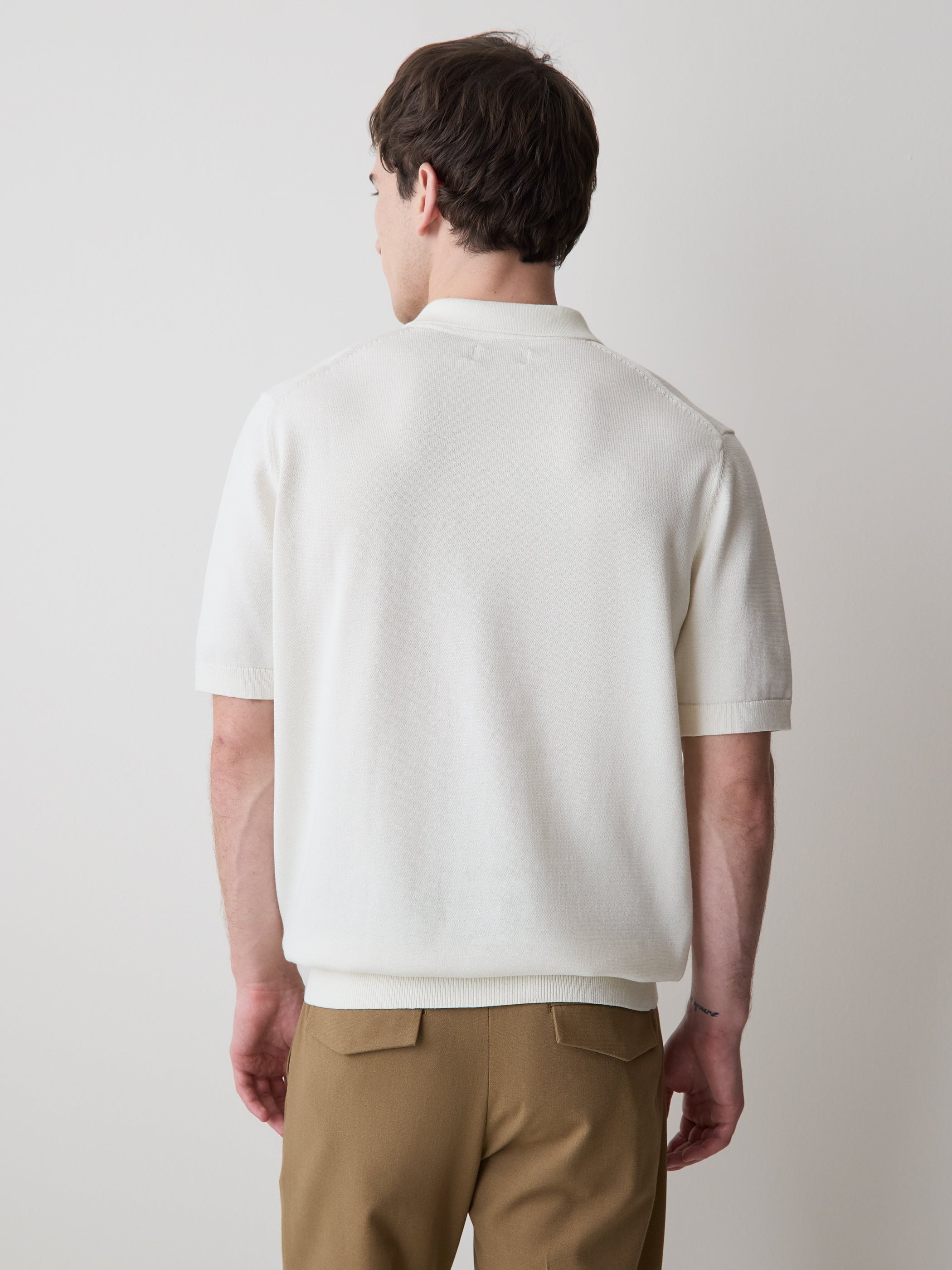 RW&CO Cotton Short-Sleeve Polo with Johnny Collar