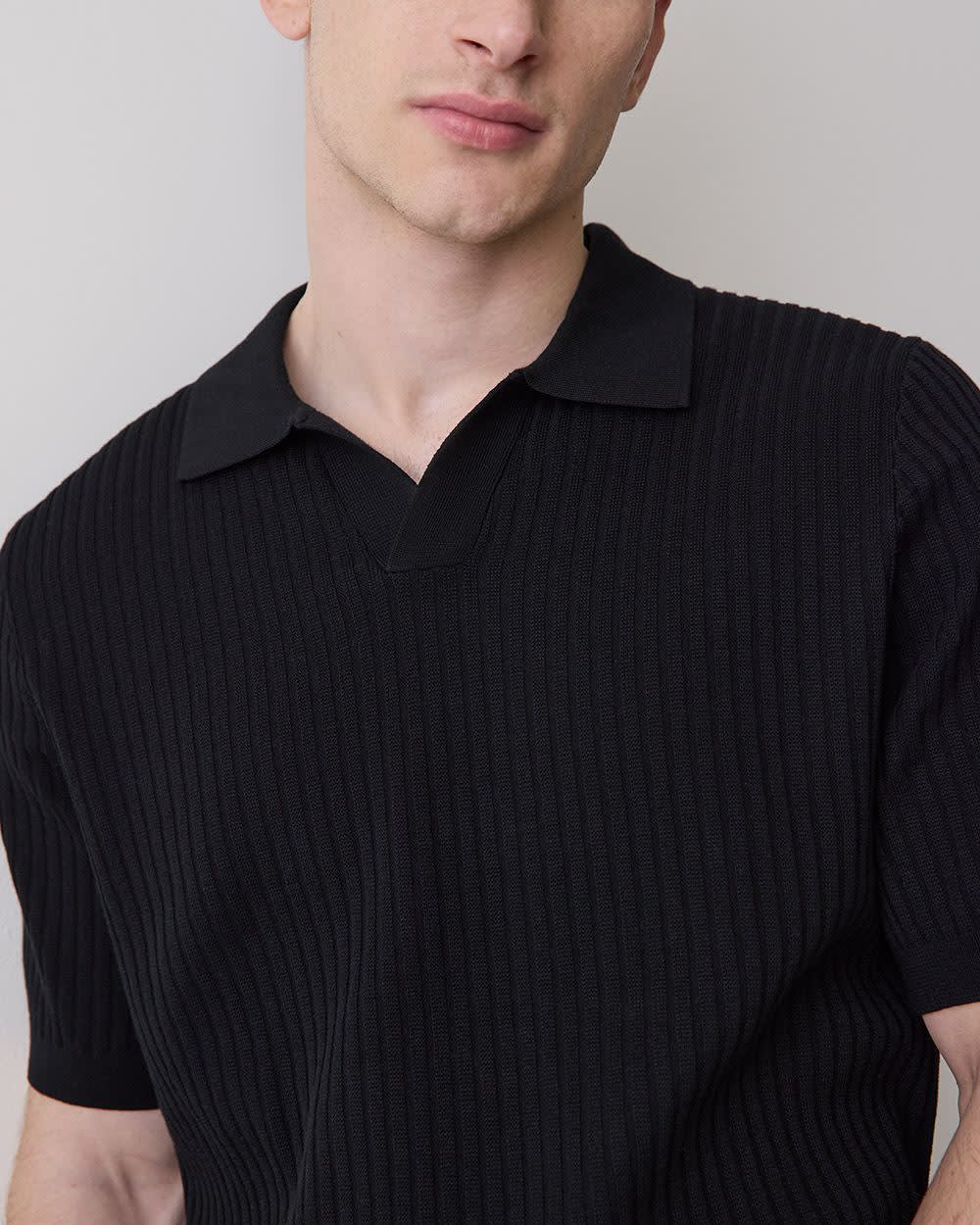 RW&CO Cotton Short-Sleeve Polo with Johnny Collar