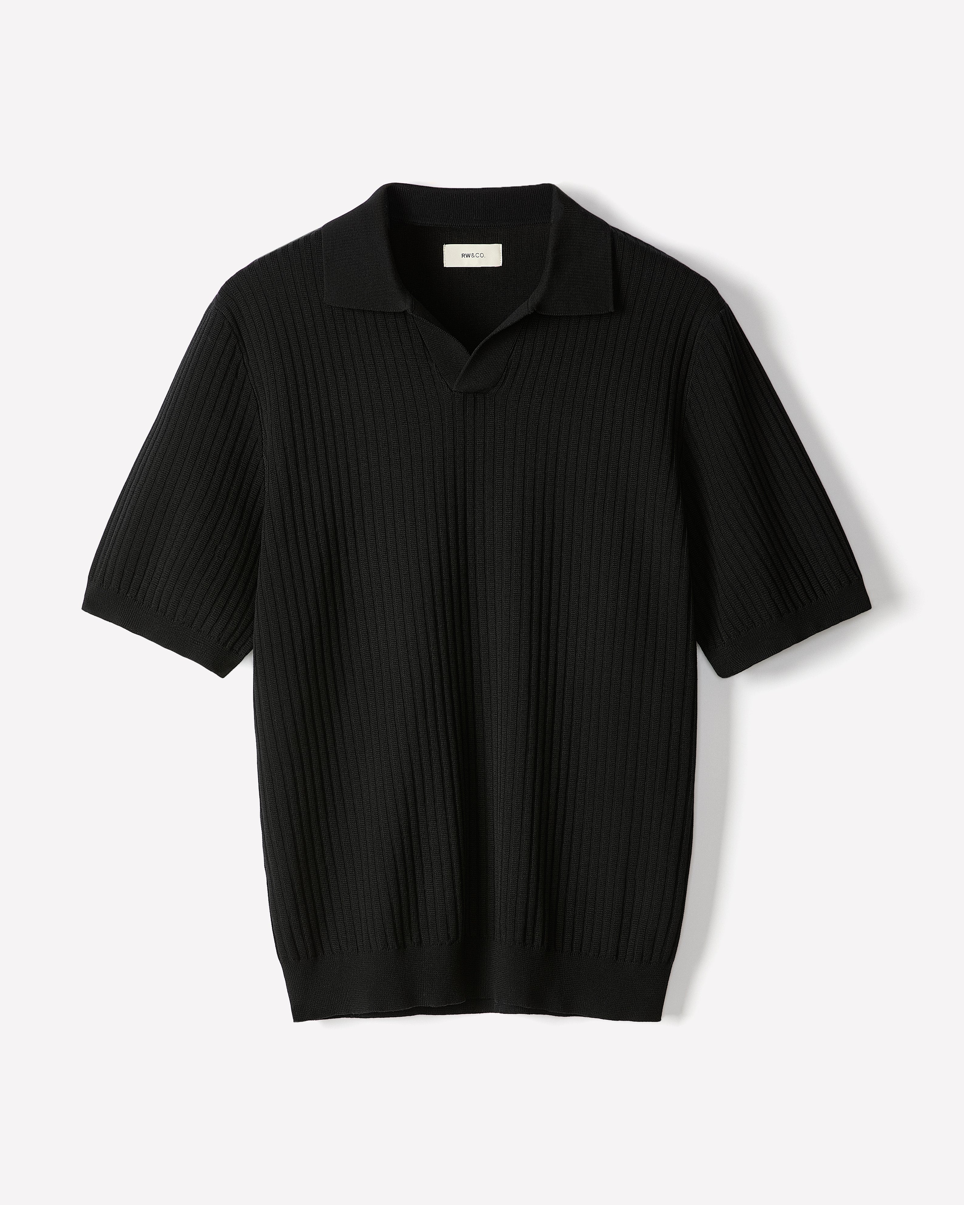 RW&CO Cotton Short-Sleeve Polo with Johnny Collar