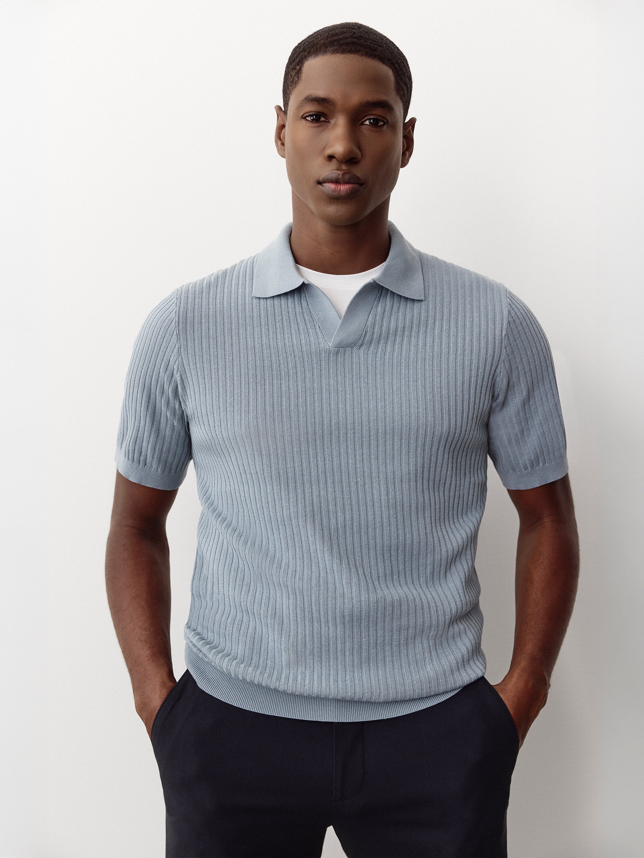 RW&CO Cotton Short-Sleeve Polo with Johnny Collar