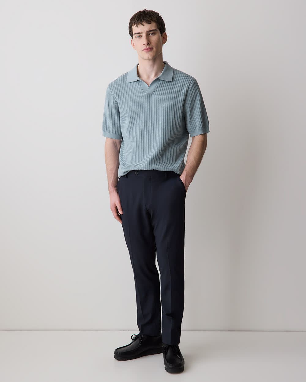 RW&CO Cotton Short-Sleeve Polo with Johnny Collar