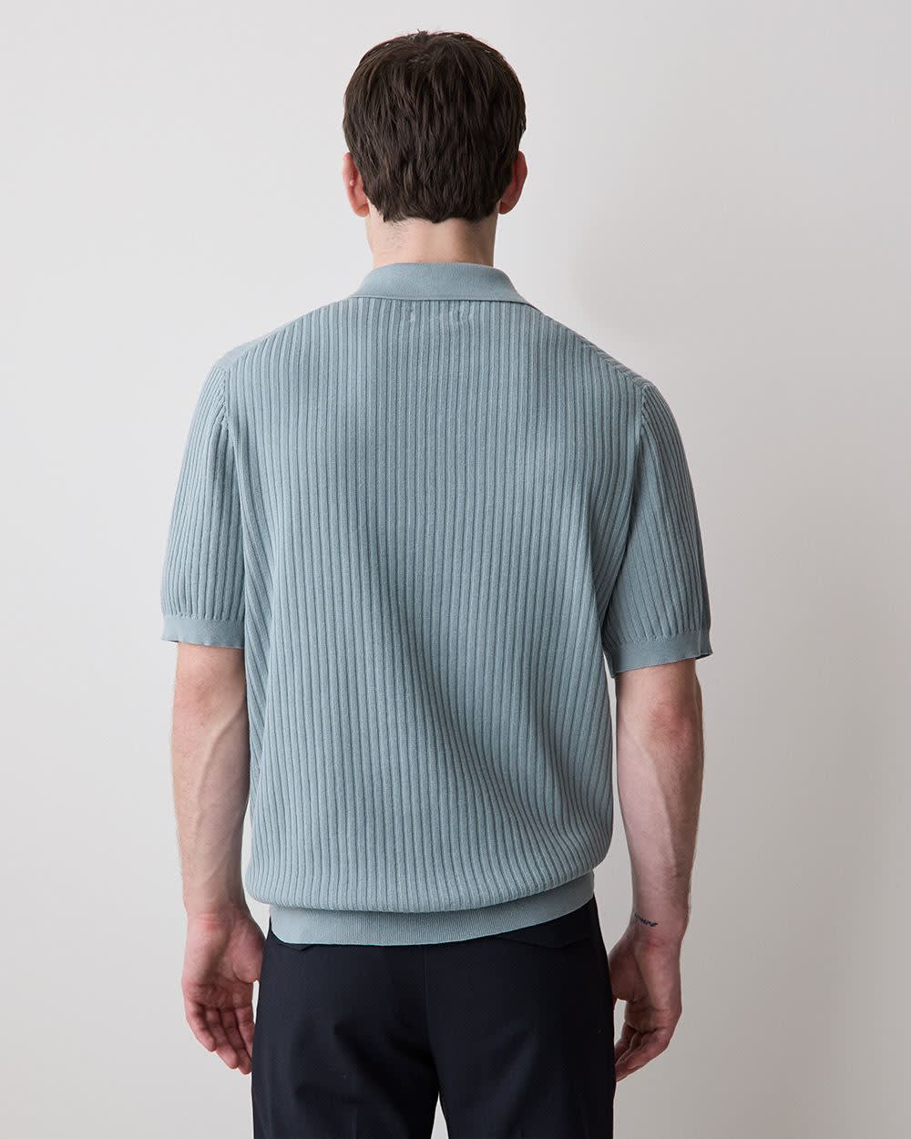 RW&CO Cotton Short-Sleeve Polo with Johnny Collar