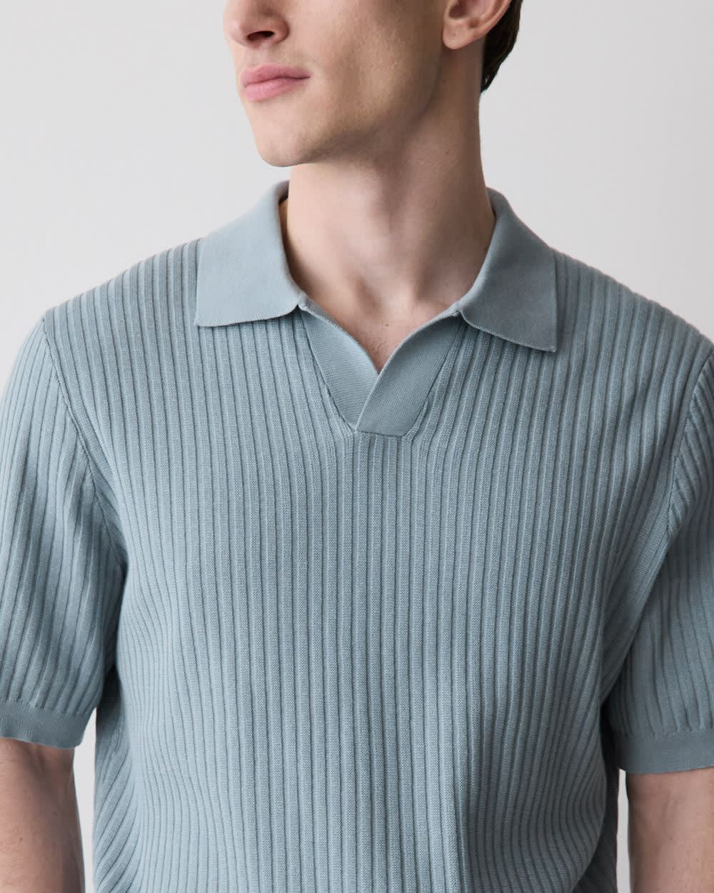 RW&CO Cotton Short-Sleeve Polo with Johnny Collar