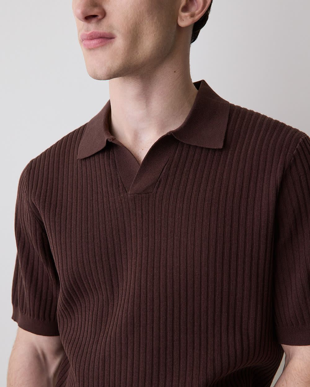 RW&CO Cotton Short-Sleeve Polo with Johnny Collar
