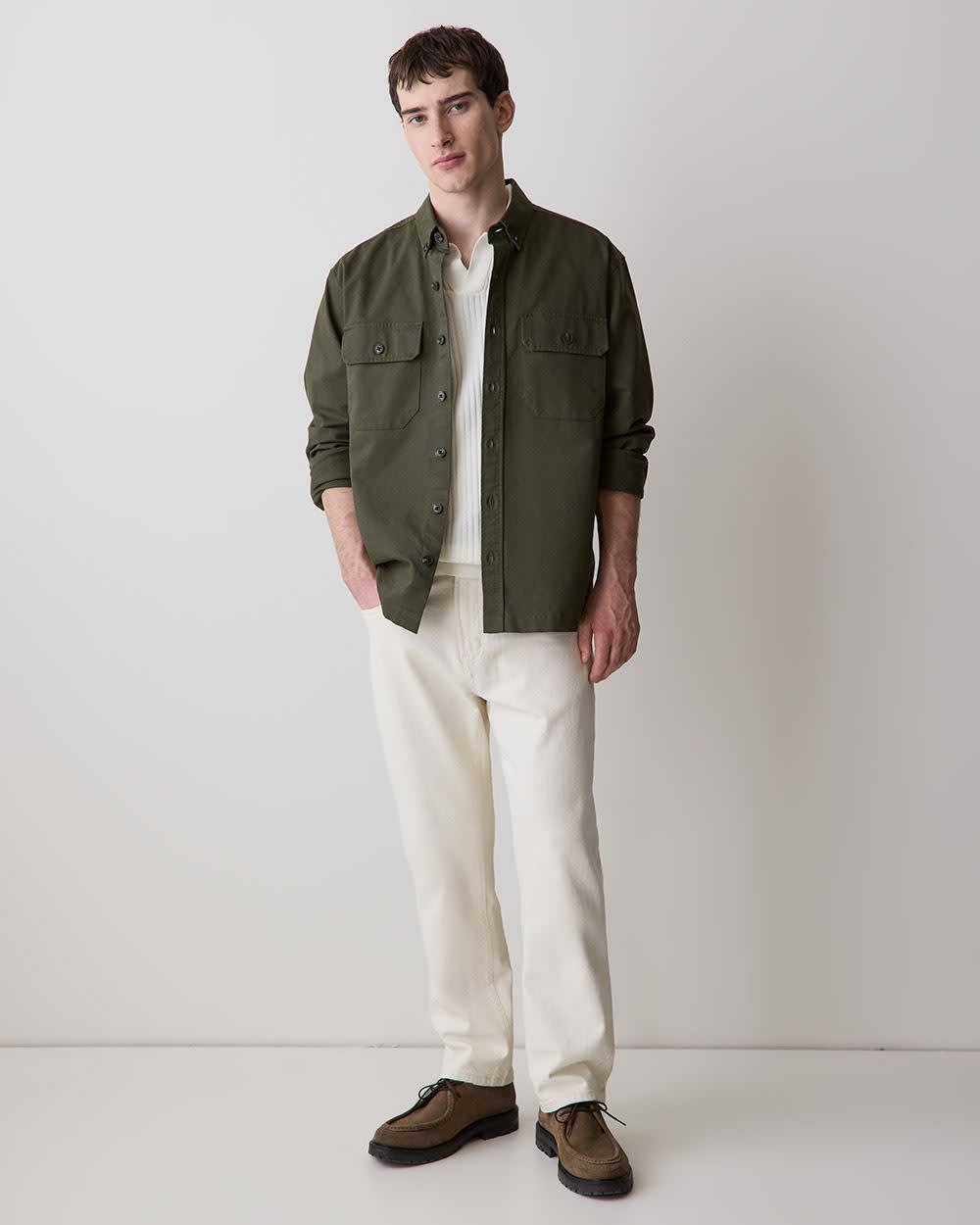RW&CO Cotton Short-Sleeve Polo with Johnny Collar