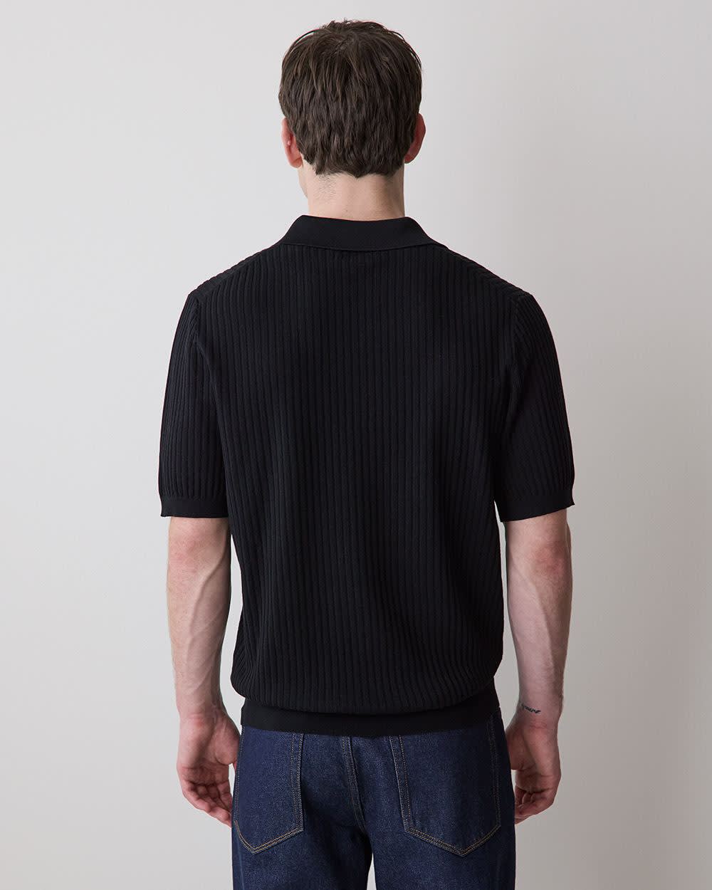RW&CO Cotton Short-Sleeve Polo with Johnny Collar