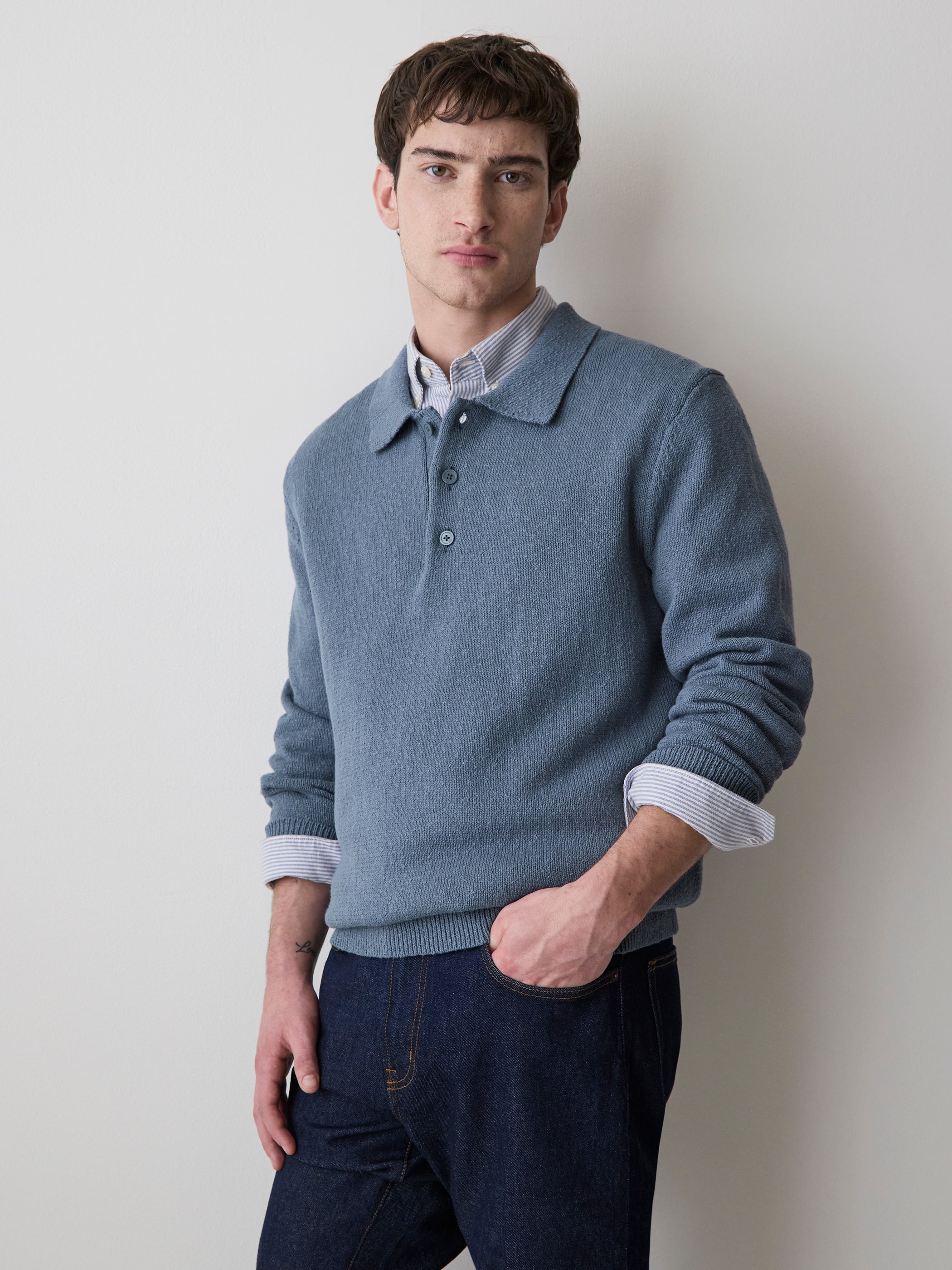 RW&CO Long-Sleeve Bouclé Polo Sweater