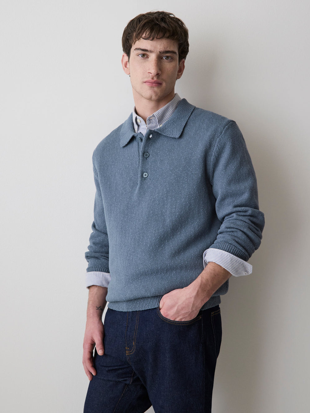 RW&CO Long-Sleeve Bouclé Polo Sweater