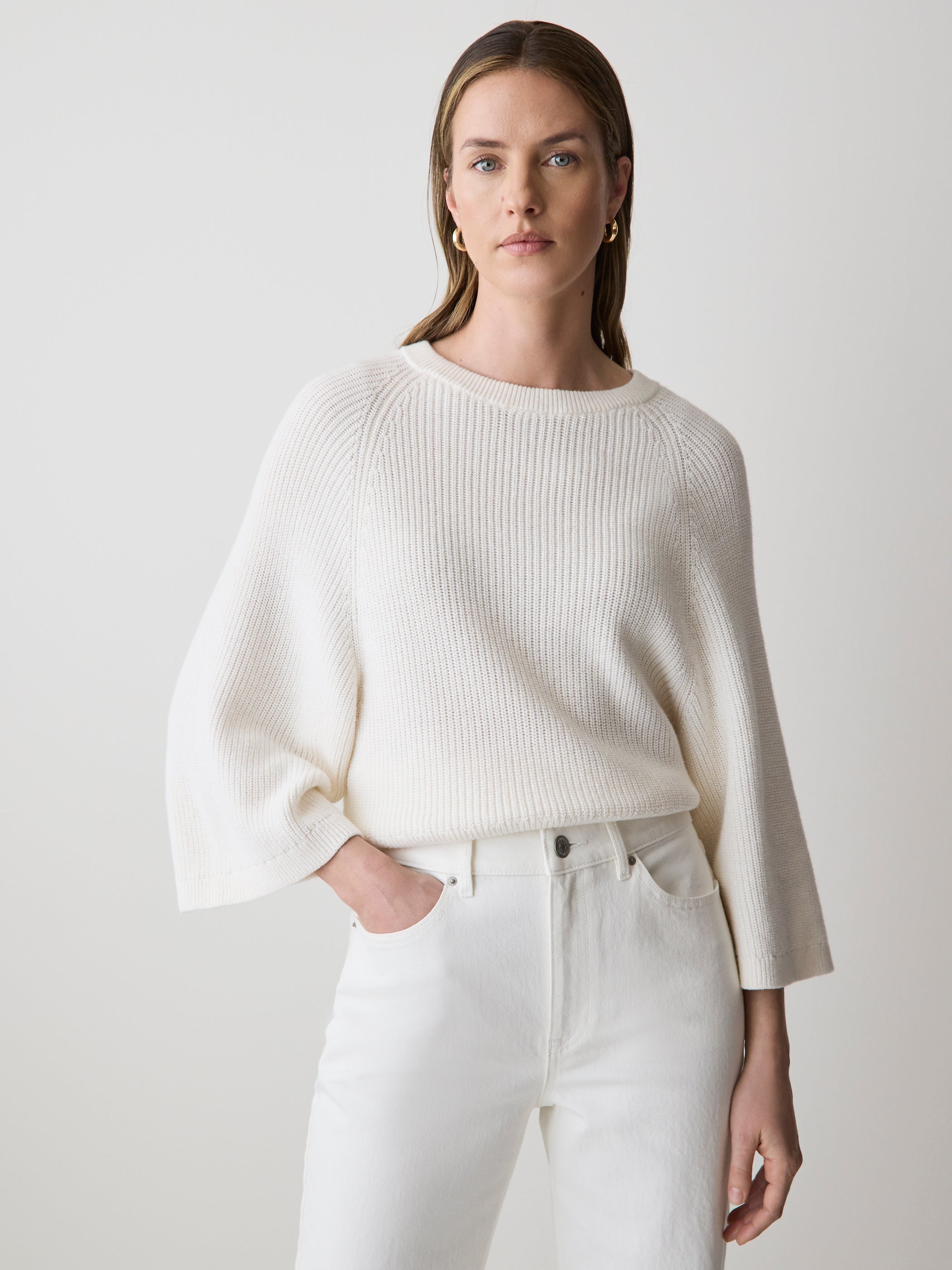 RW&CO Wide-Sleeve Crew-Neck Merino-Blend Sweater