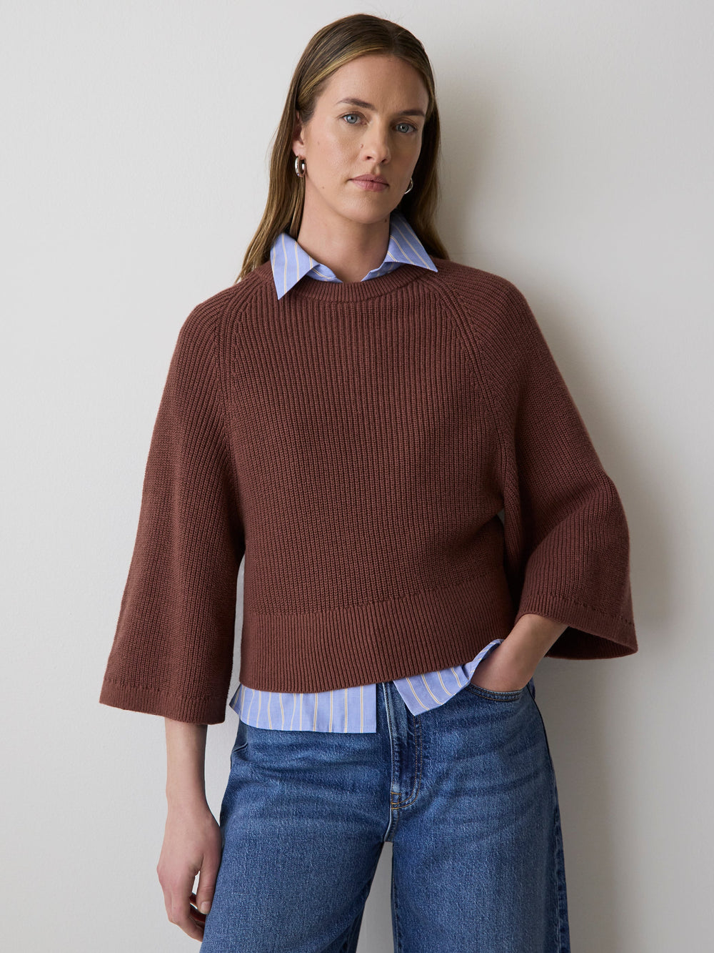 RW&CO Wide-Sleeve Crew-Neck Merino-Blend Sweater