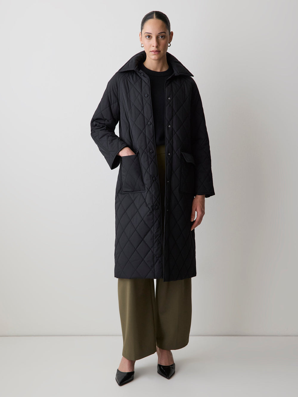 RW&CO Quilted Trench Coat with Shirt Collar