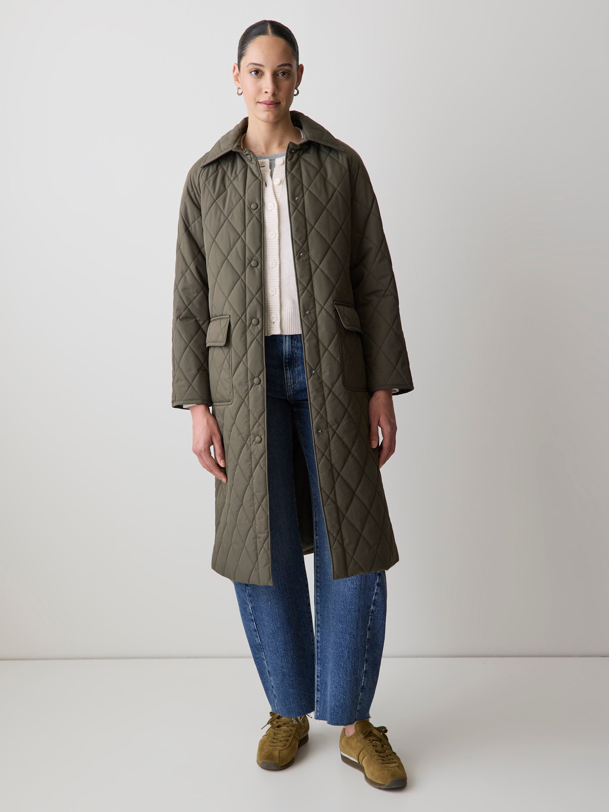 RW&CO Quilted Trench Coat with Shirt Collar