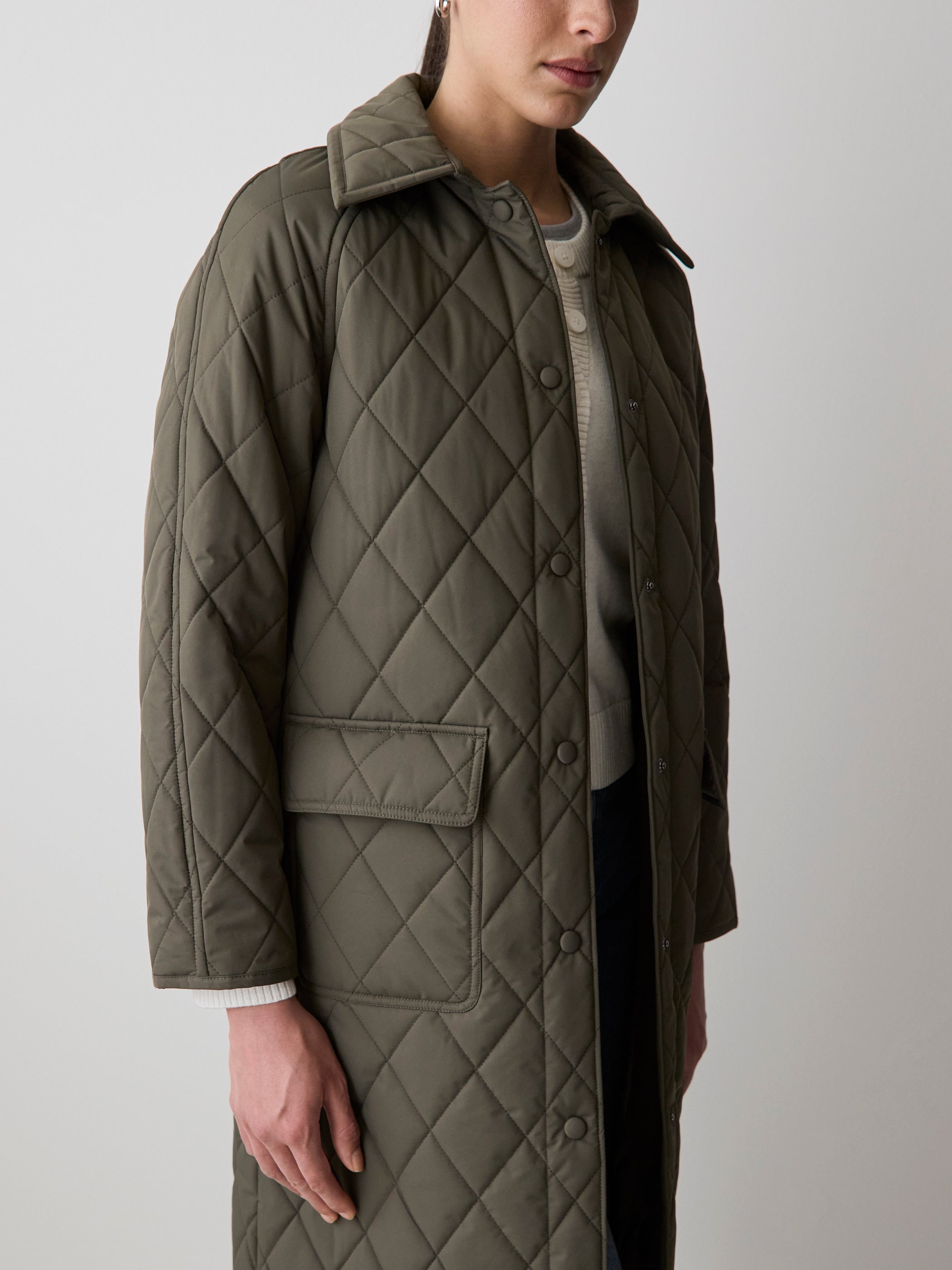 RW&CO Quilted Trench Coat with Shirt Collar