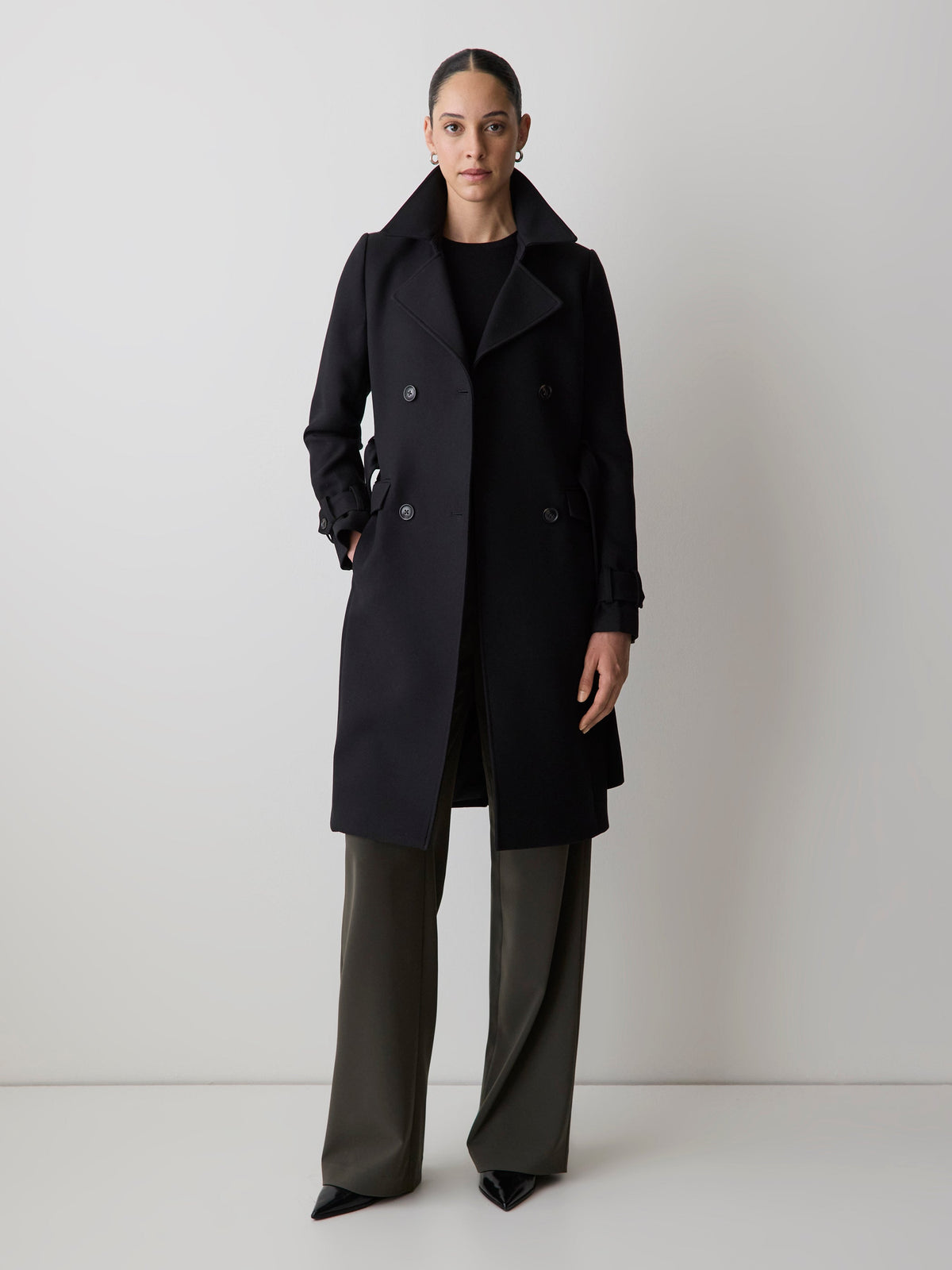 RW&CO Double-Breasted Twill Trench Coat with Belt