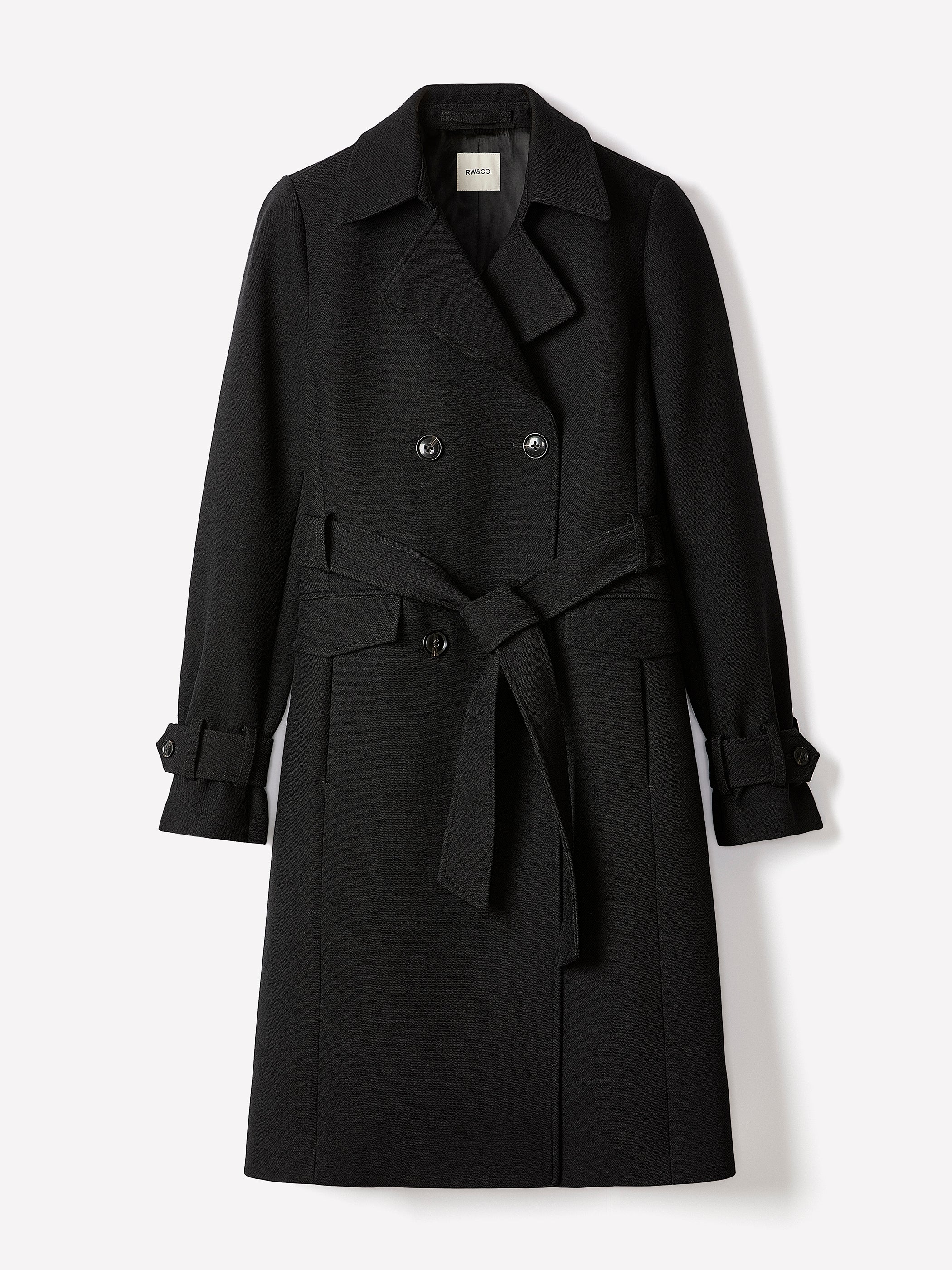RW&CO Double-Breasted Twill Trench Coat with Belt