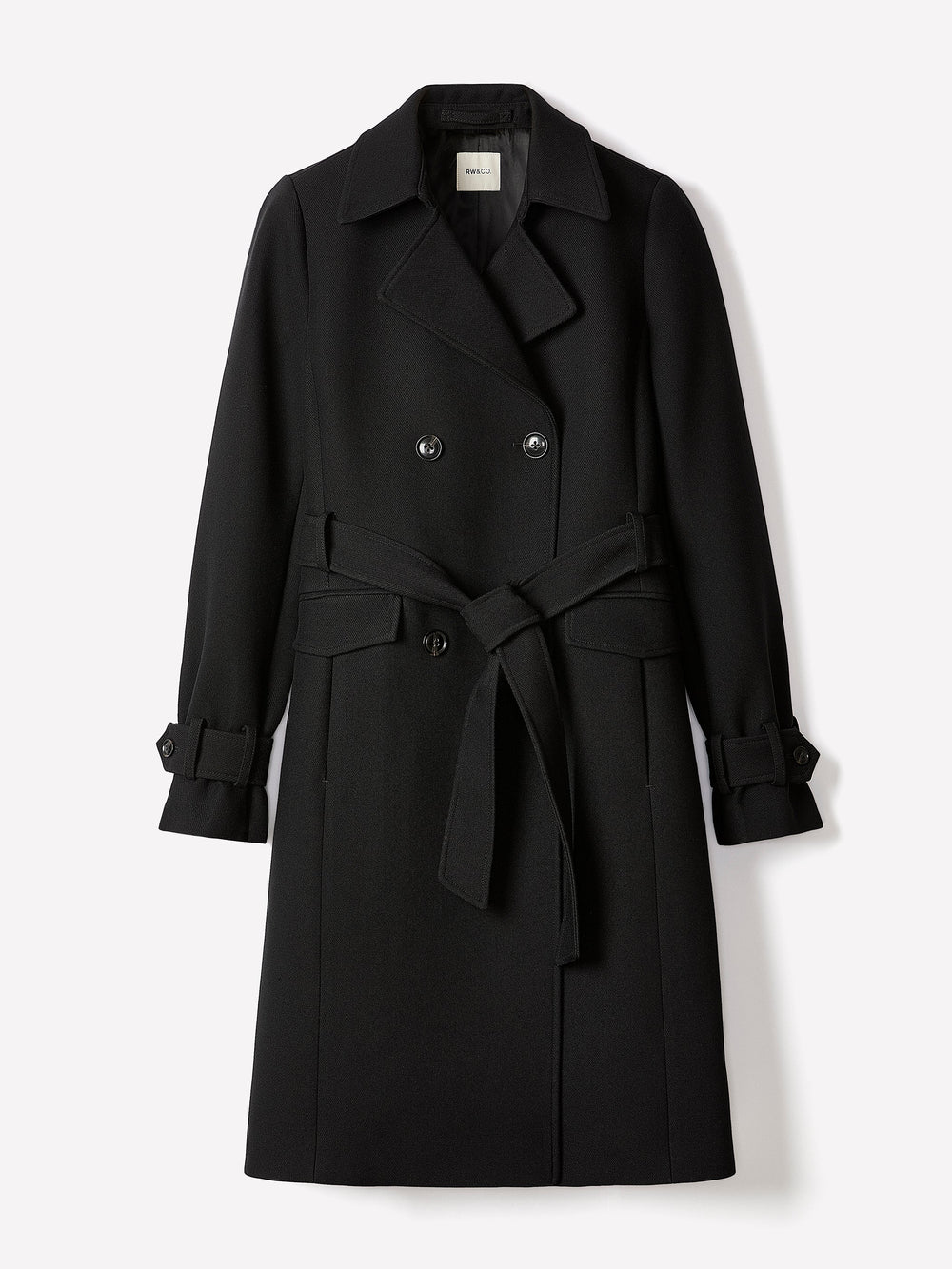 RW&CO Double-Breasted Twill Trench Coat with Belt
