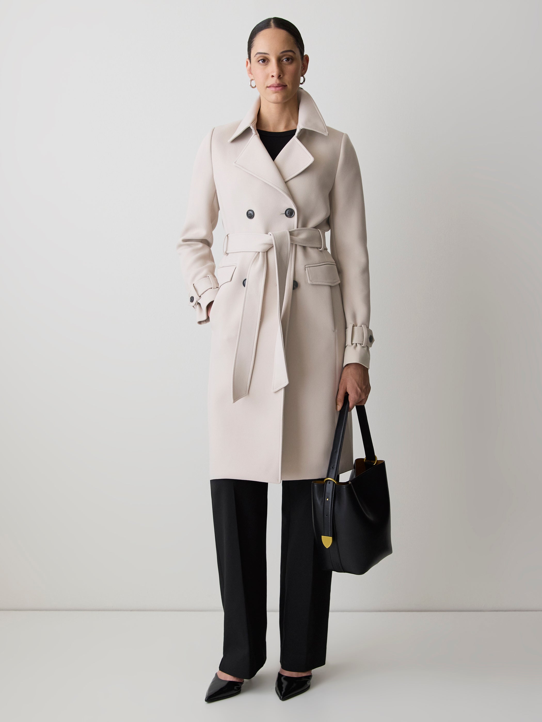RW&CO Double-Breasted Twill Trench Coat with Belt