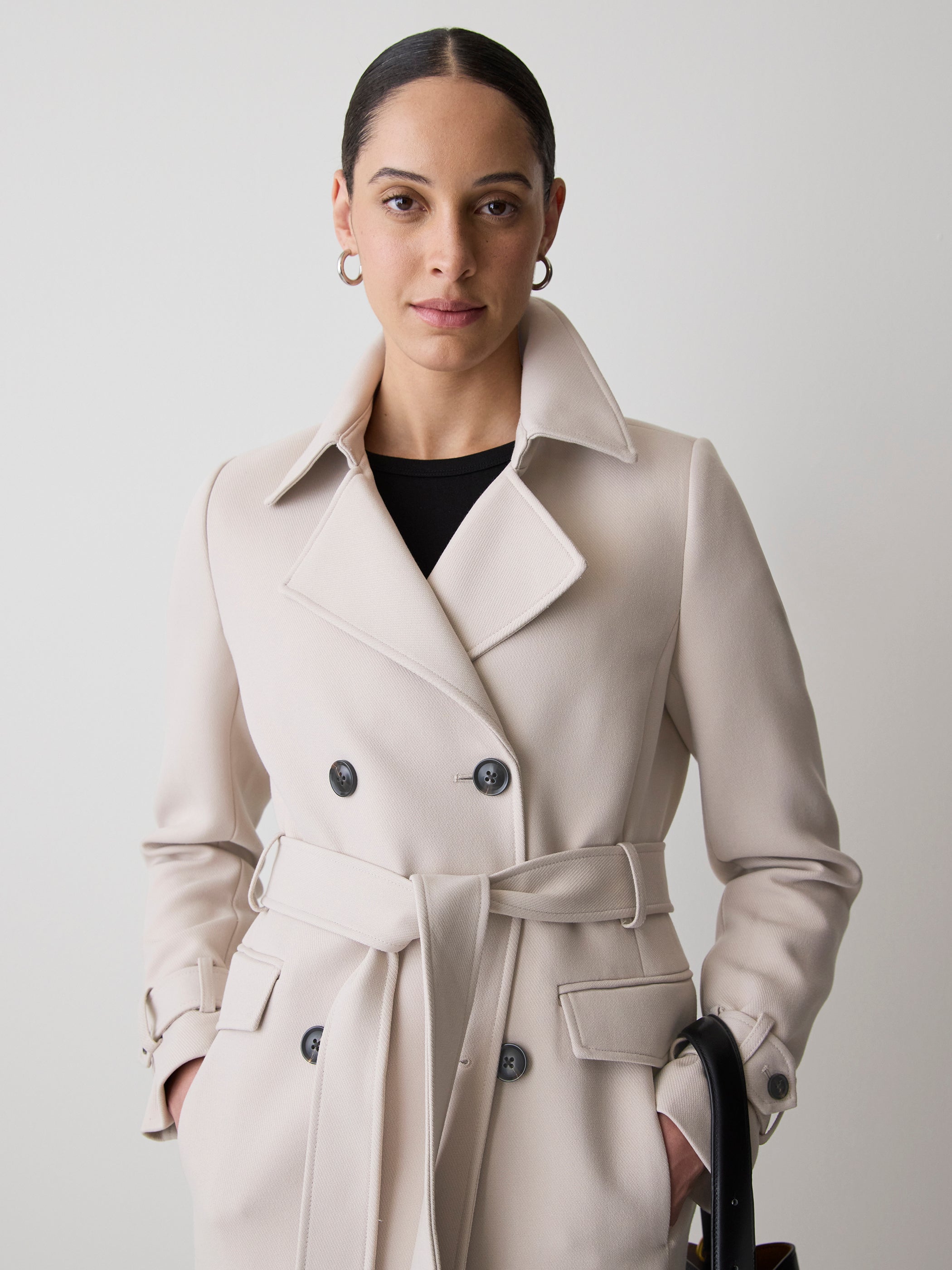 RW&CO Double-Breasted Twill Trench Coat with Belt