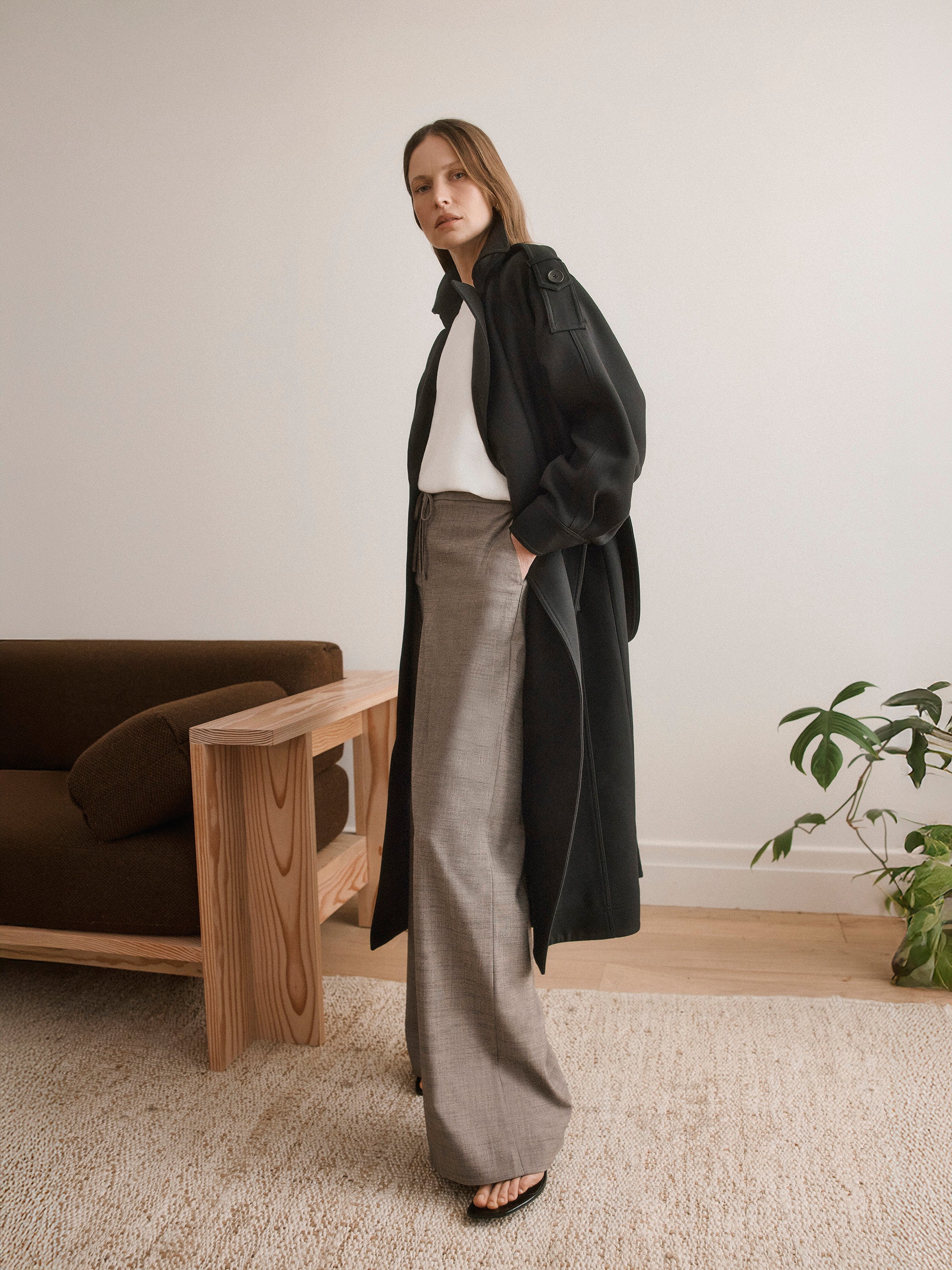 RW&CO Double-Breasted Trench Coat with Belt