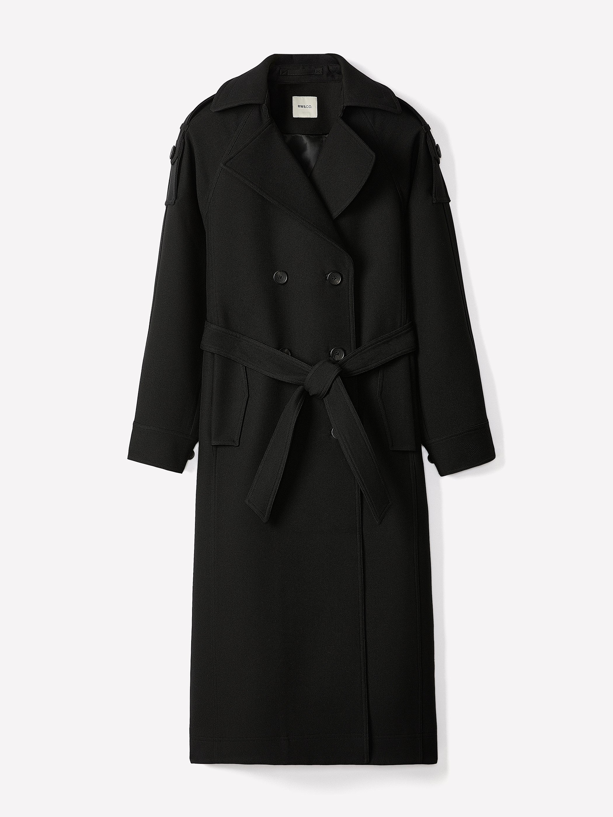 RW&CO Double-Breasted Trench Coat with Belt