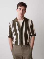 RW&CO Short-Sleeve Shirt Sweater with Vertical Stripes