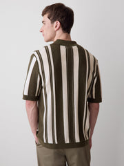 RW&CO Short-Sleeve Shirt Sweater with Vertical Stripes
