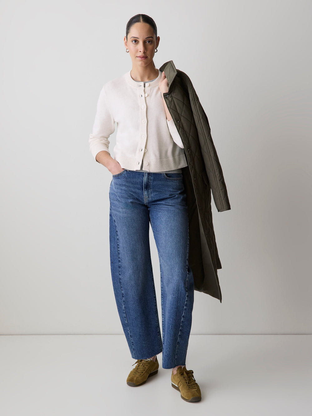 RW&CO Wool-Blend Long-Sleeve Crew-Neck Cardigan
