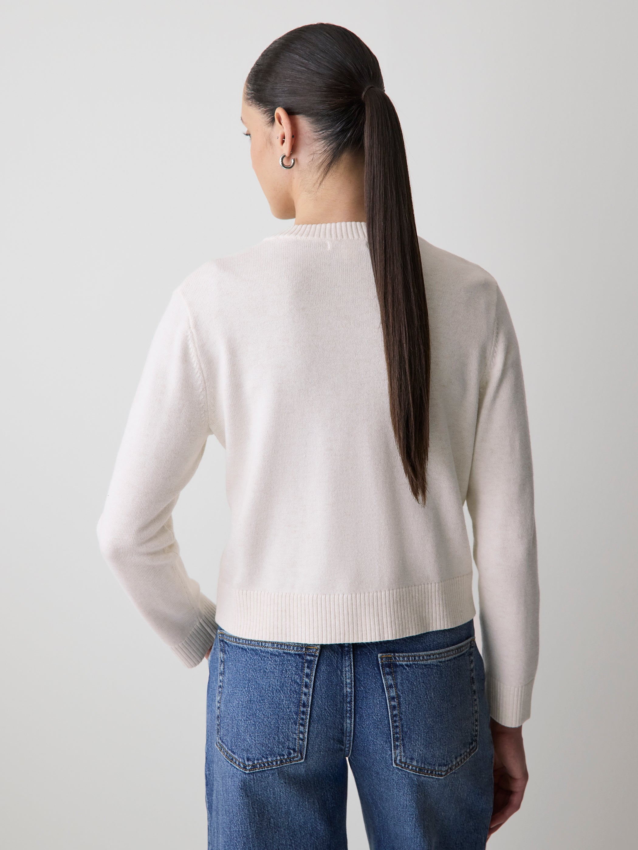 RW&CO Wool-Blend Long-Sleeve Crew-Neck Cardigan
