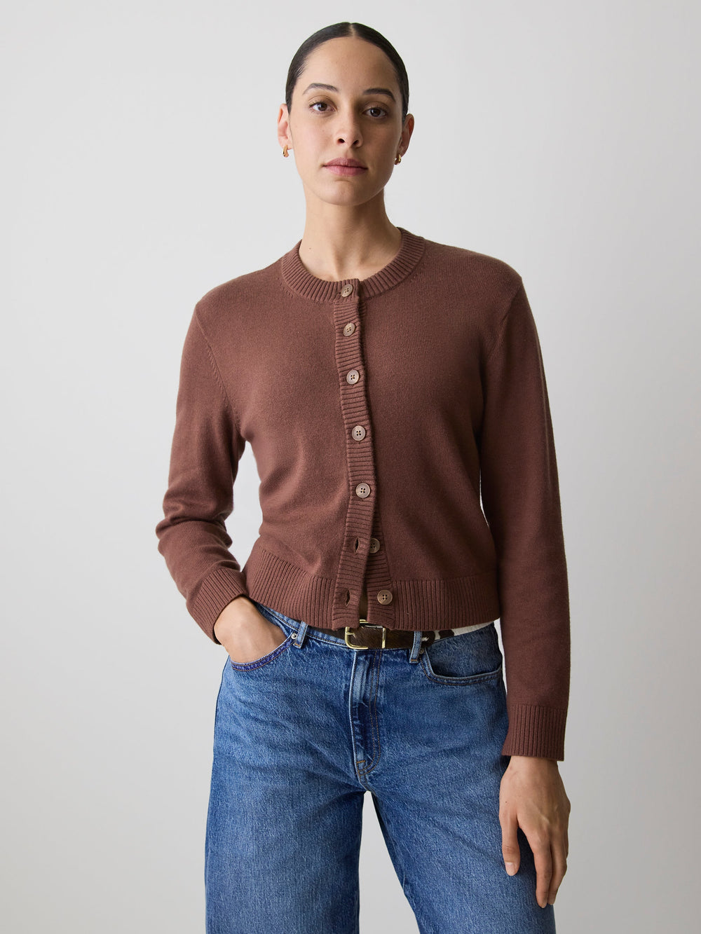 RW&CO Wool-Blend Long-Sleeve Crew-Neck Cardigan