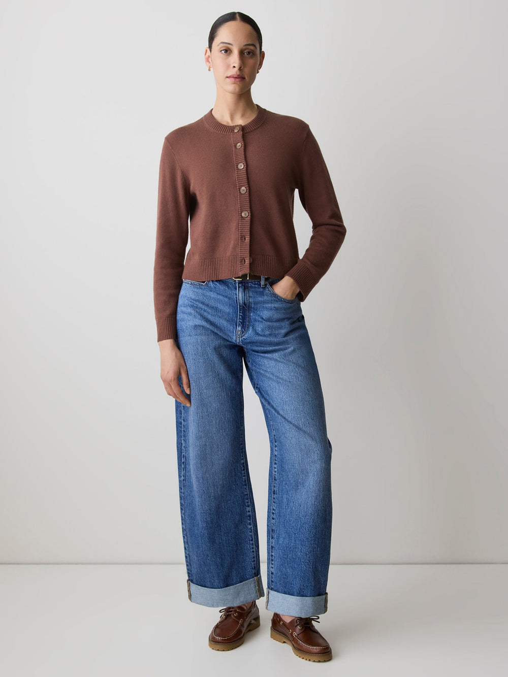 RW&CO Wool-Blend Long-Sleeve Crew-Neck Cardigan